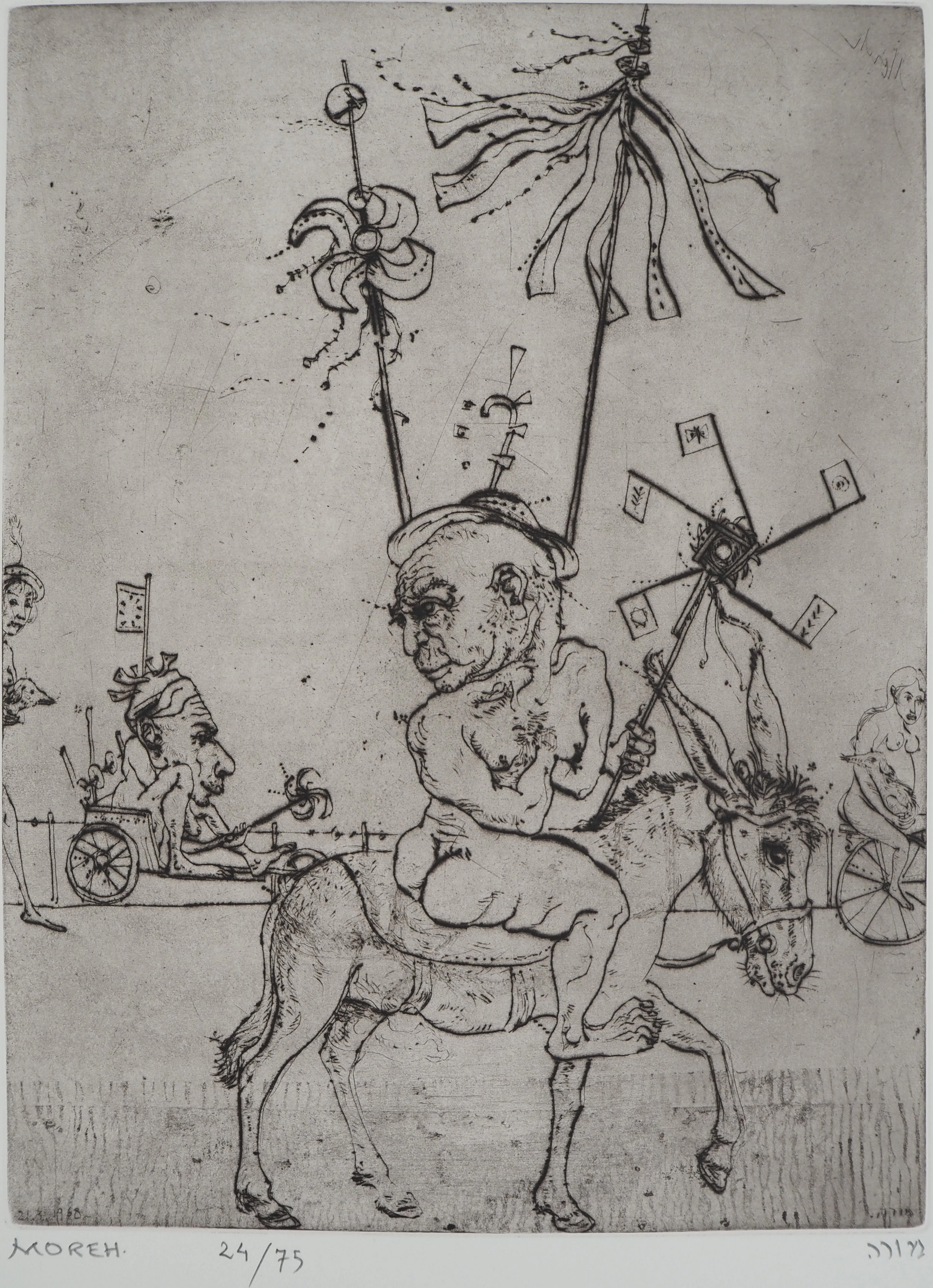 Mordecaï MOREH, L'âne et le saltimbanque, 1968 - Gravure sur cuivre