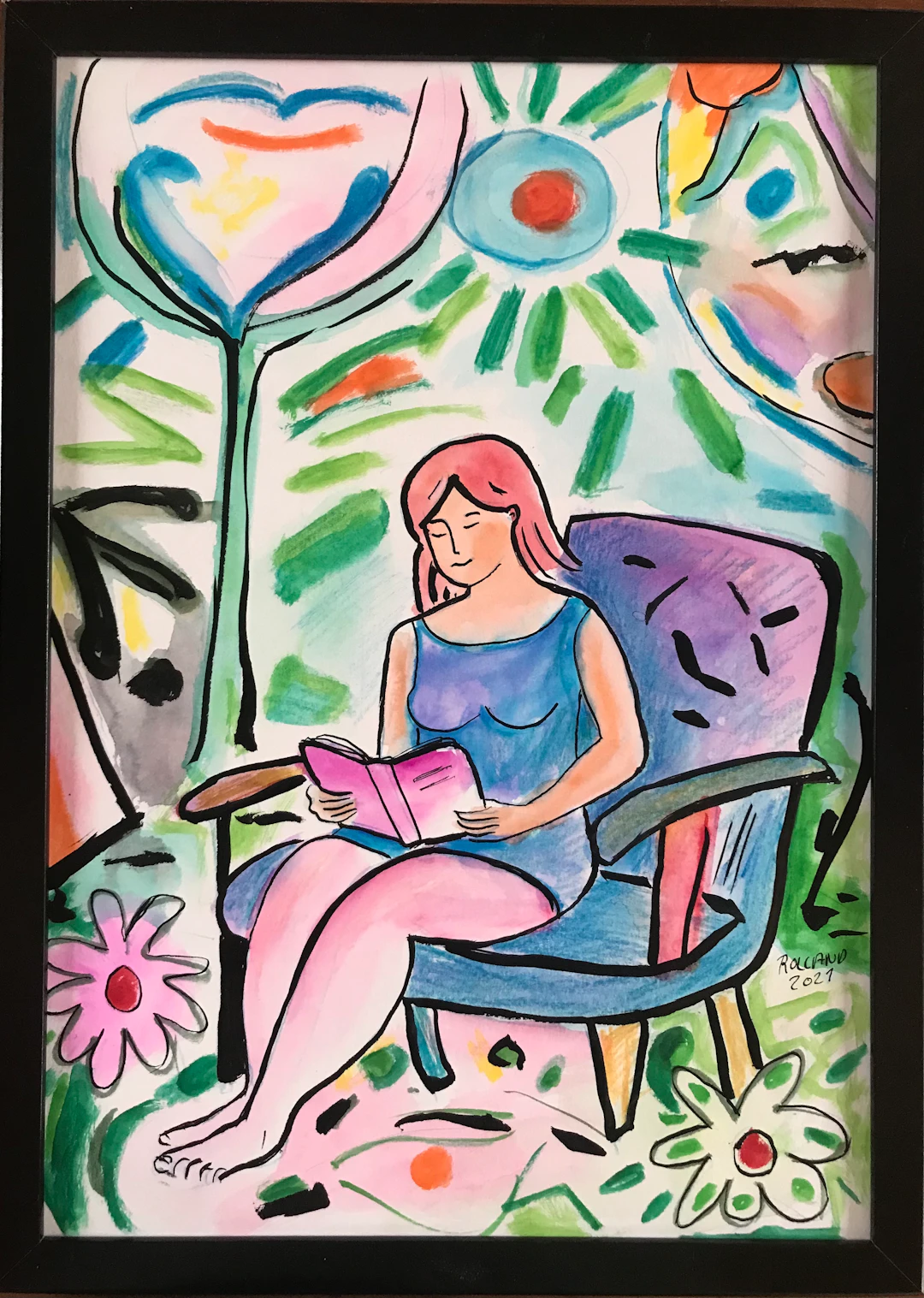 Bernard ROLLAND - La liseuse,2020 - Encre et aquarelle signée