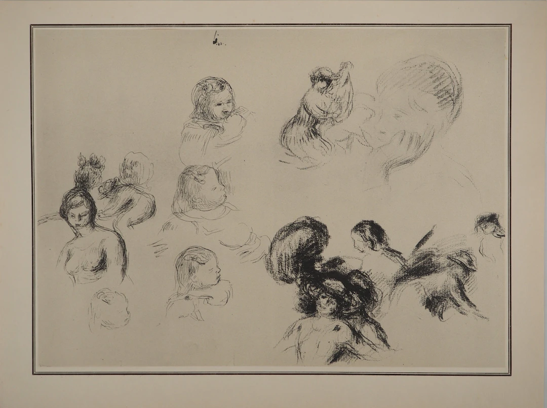 Pierre-Auguste RENOIR : Feuille d'études d'enfant, Lithographie et pochoir
