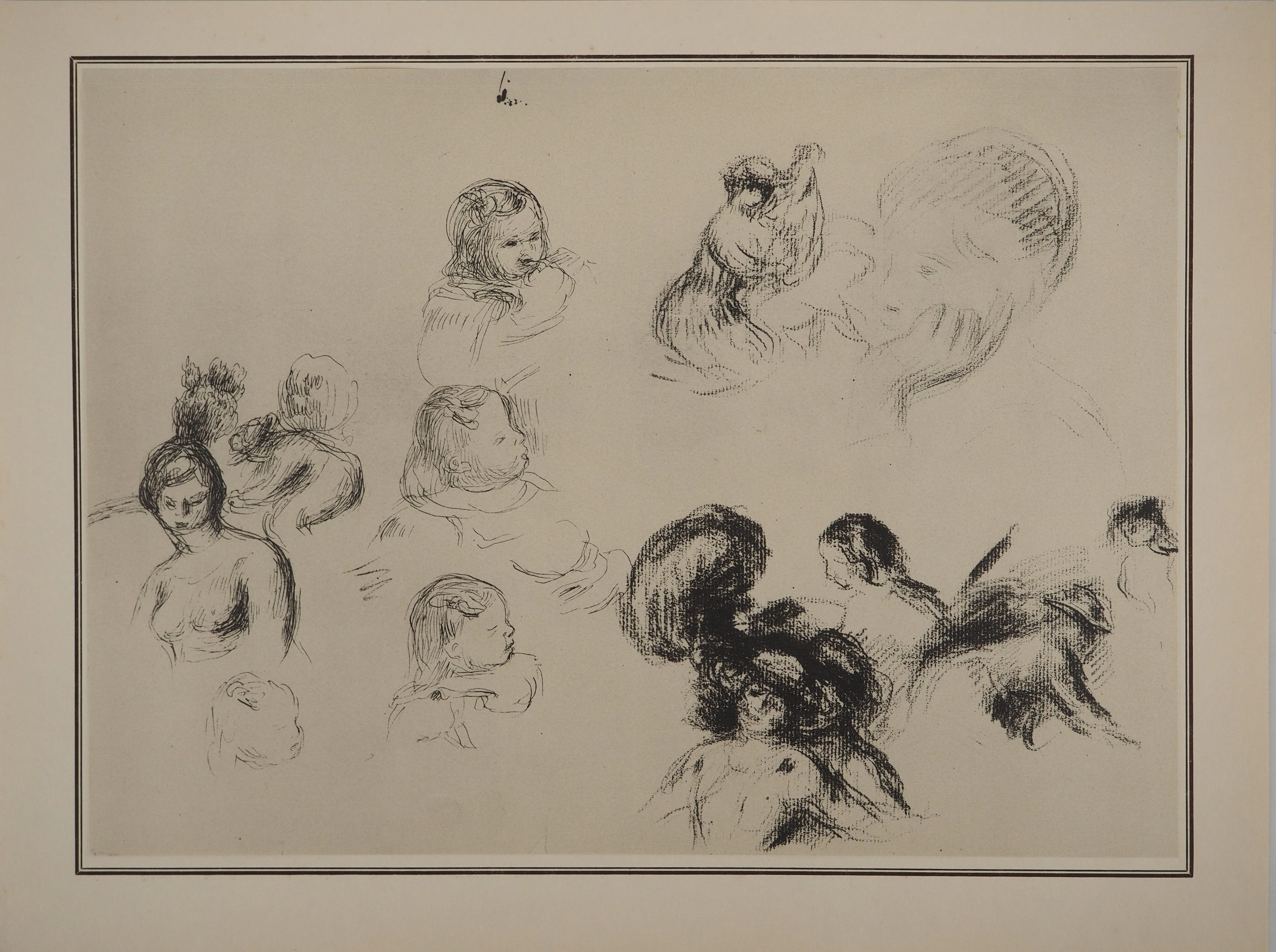 Pierre-Auguste RENOIR : Feuille d'études d'enfant, Lithographie et pochoir