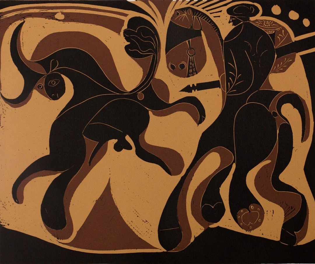 Pablo PICASSO : Picador face au taureau - Linogravure