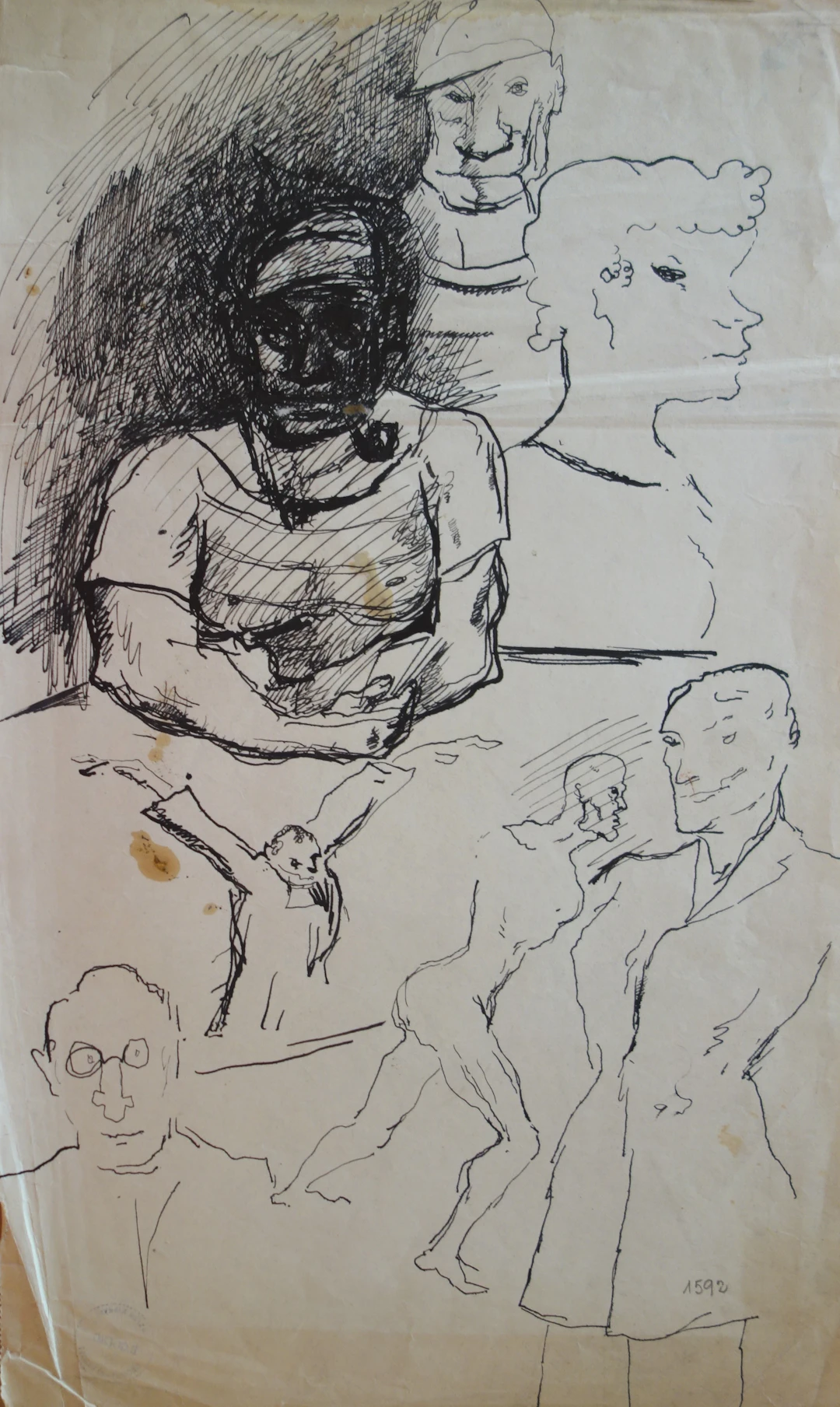 Edouard GOERG - Etude de marin et autres personnages - Dessin original signé