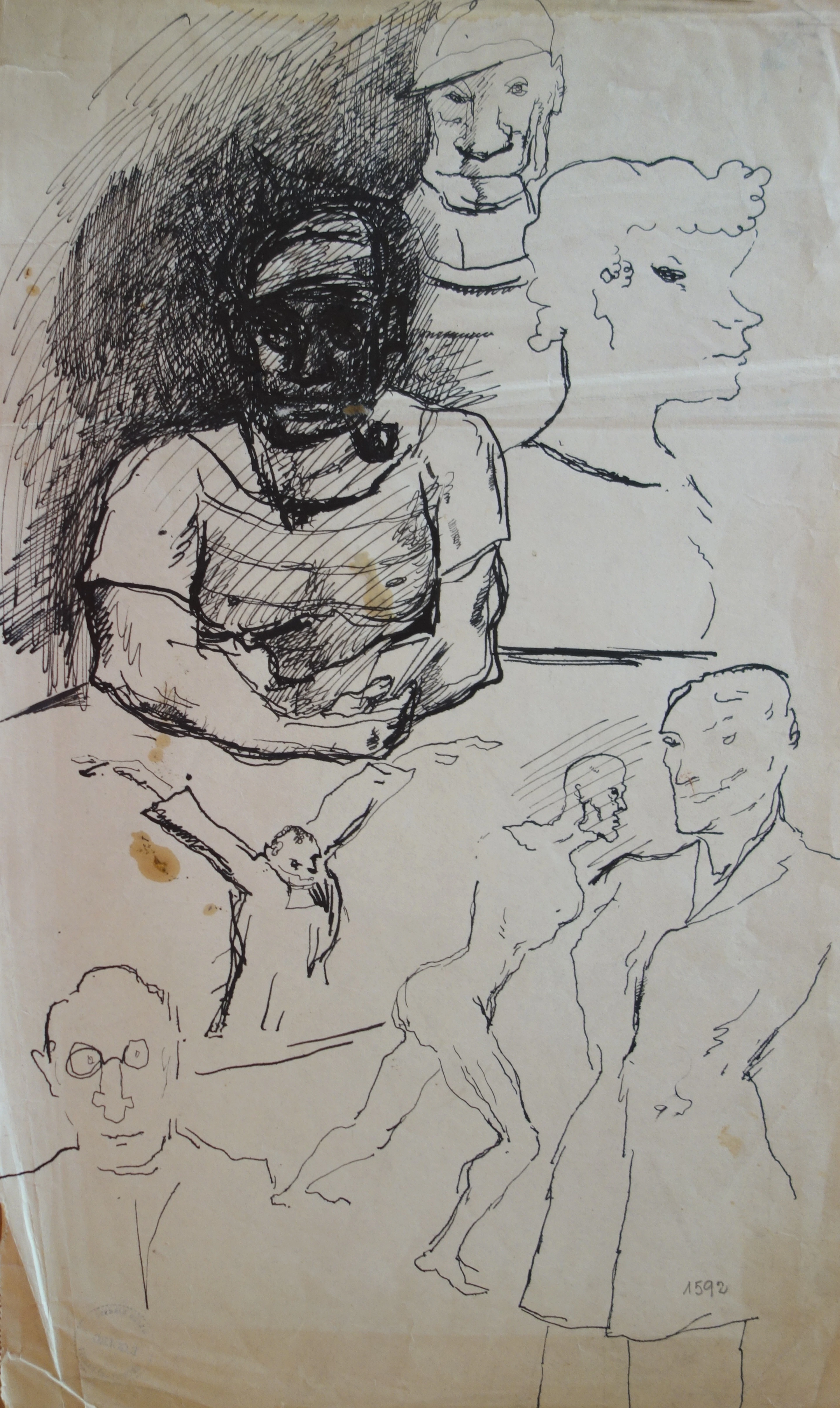 Edouard GOERG - Etude de marin et autres personnages - Dessin original signé