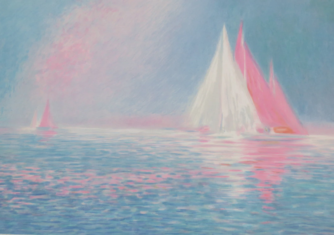 Claude MANOUKIAN - Voiles blanches et roses - Lithographie signée et dédicacée