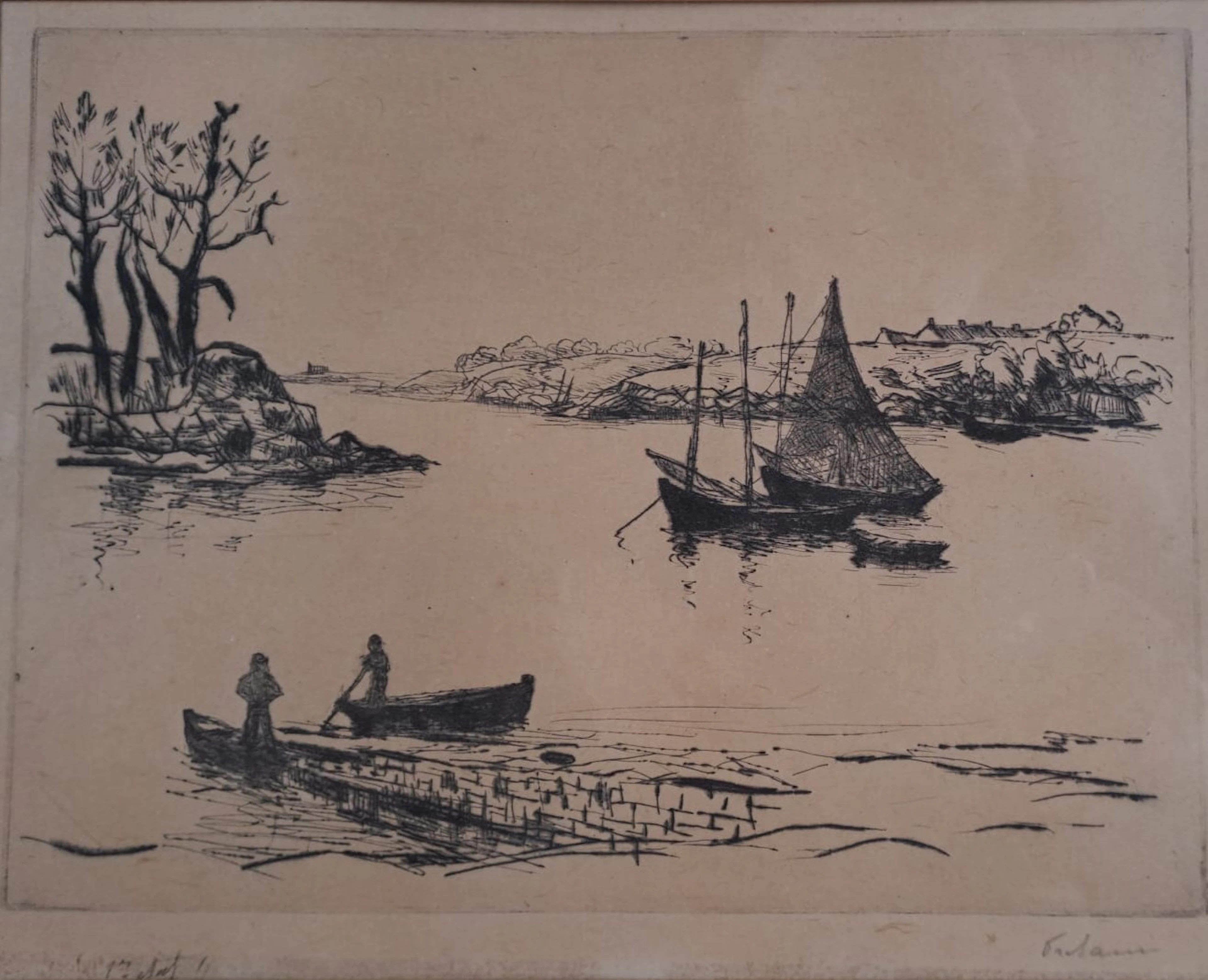 Jean Frélaut - Vue sur la baie - Eaux forte signée
