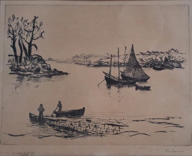 Jean Frélaut - Vue sur la baie - Eaux forte signée