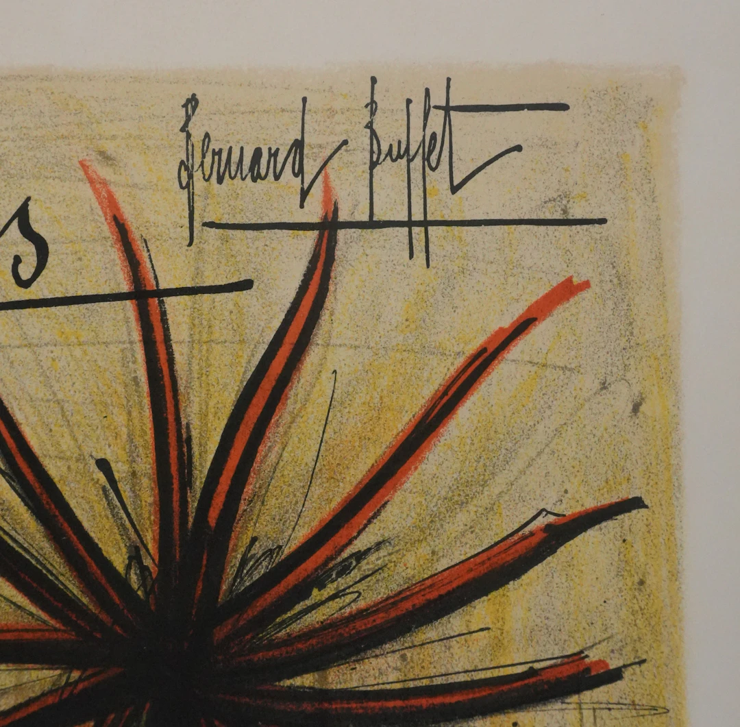 Bernard BUFFET : Les dahlias, Lithographie originale signée