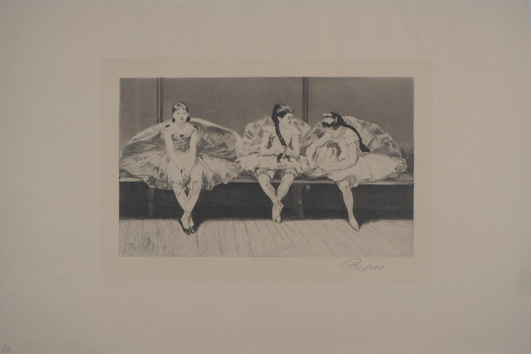 Paul Renouard - Ballerines au repos, 1893 - Gravure originale signée au crayon