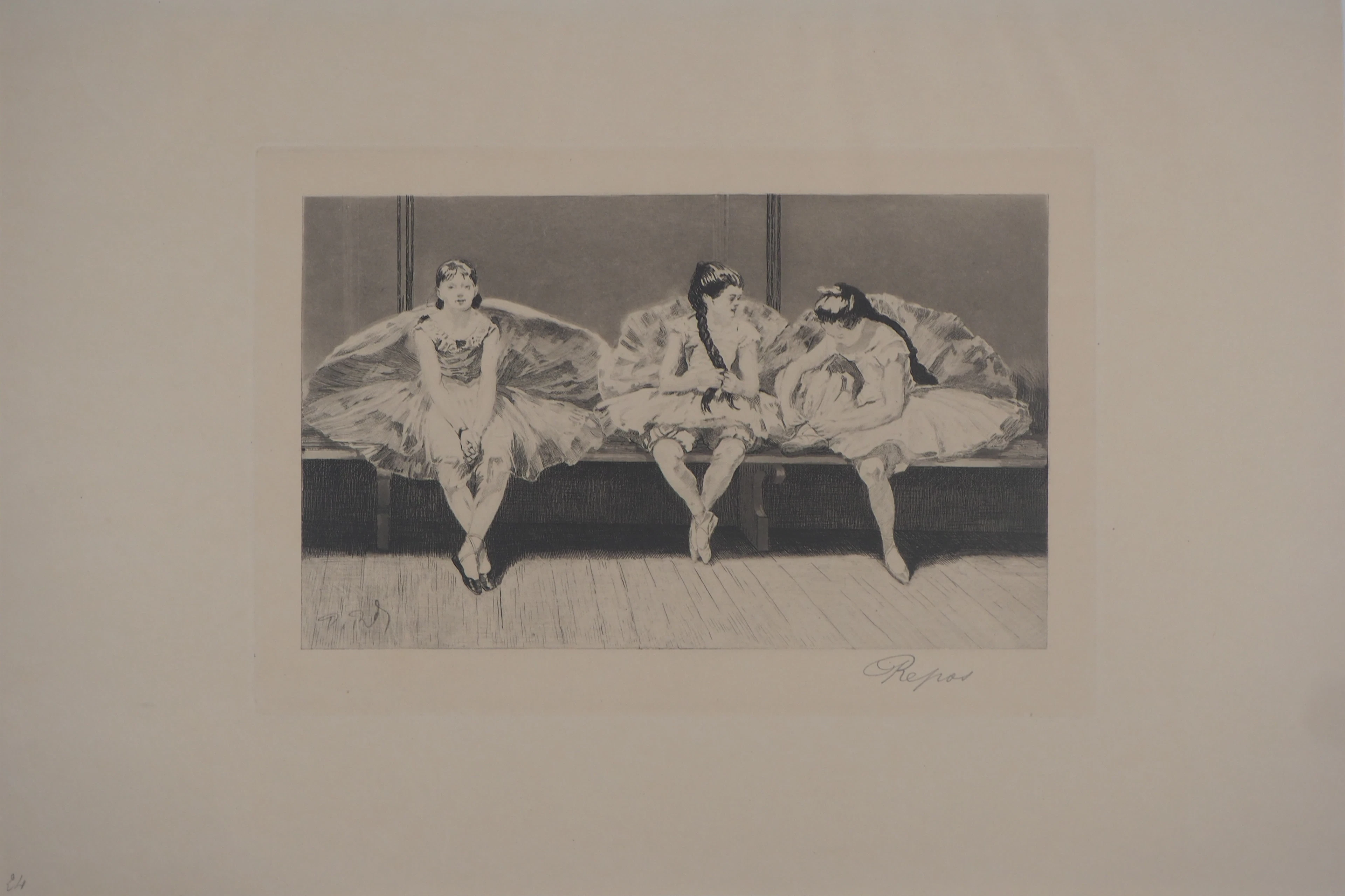 Paul Renouard - Ballerines au repos, 1893 - Gravure originale signée au crayon