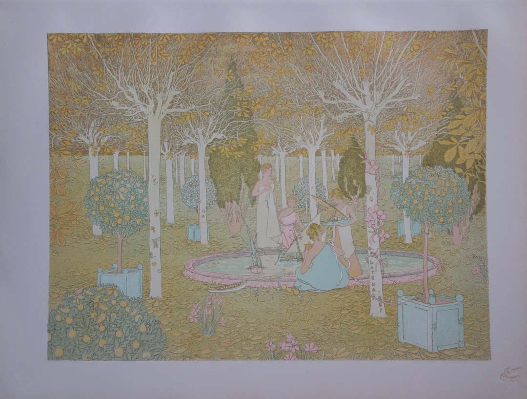 Gaston DE LATENAY : Dans le parc, Lithographie originale signée