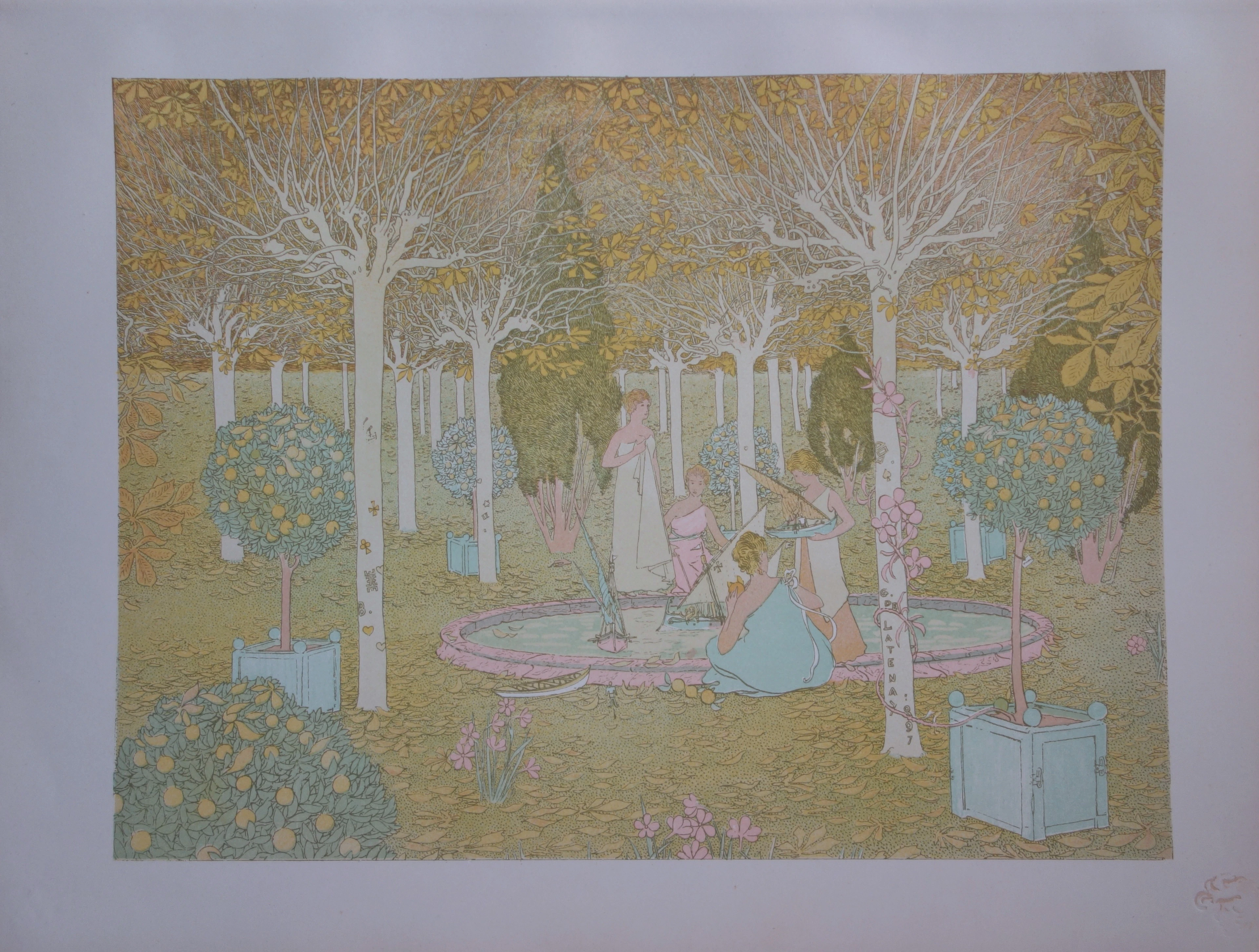 Gaston DE LATENAY : Dans le parc, Lithographie originale signée