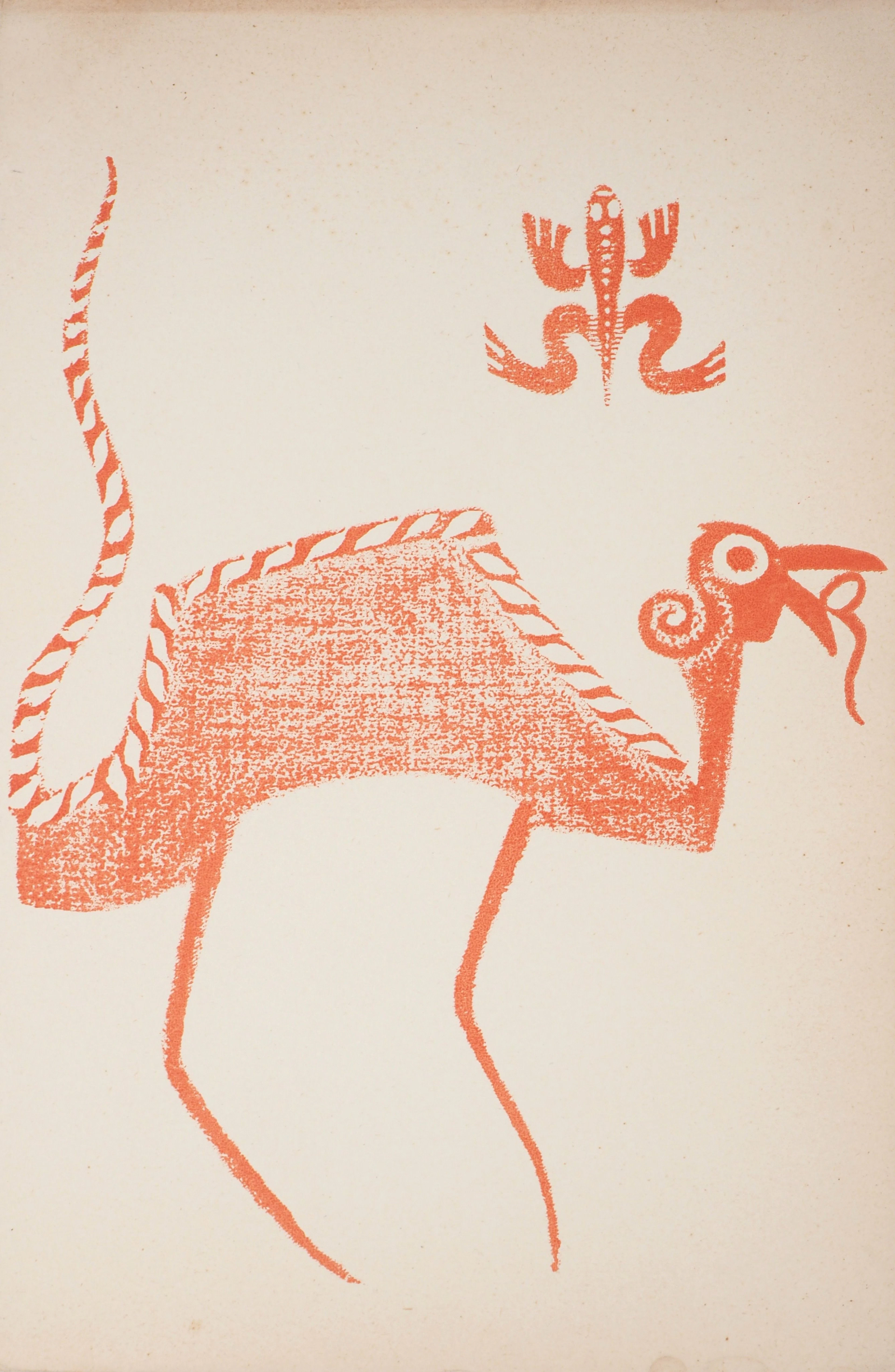 Lithographie à motif précolombiens : Animaux stylisés
