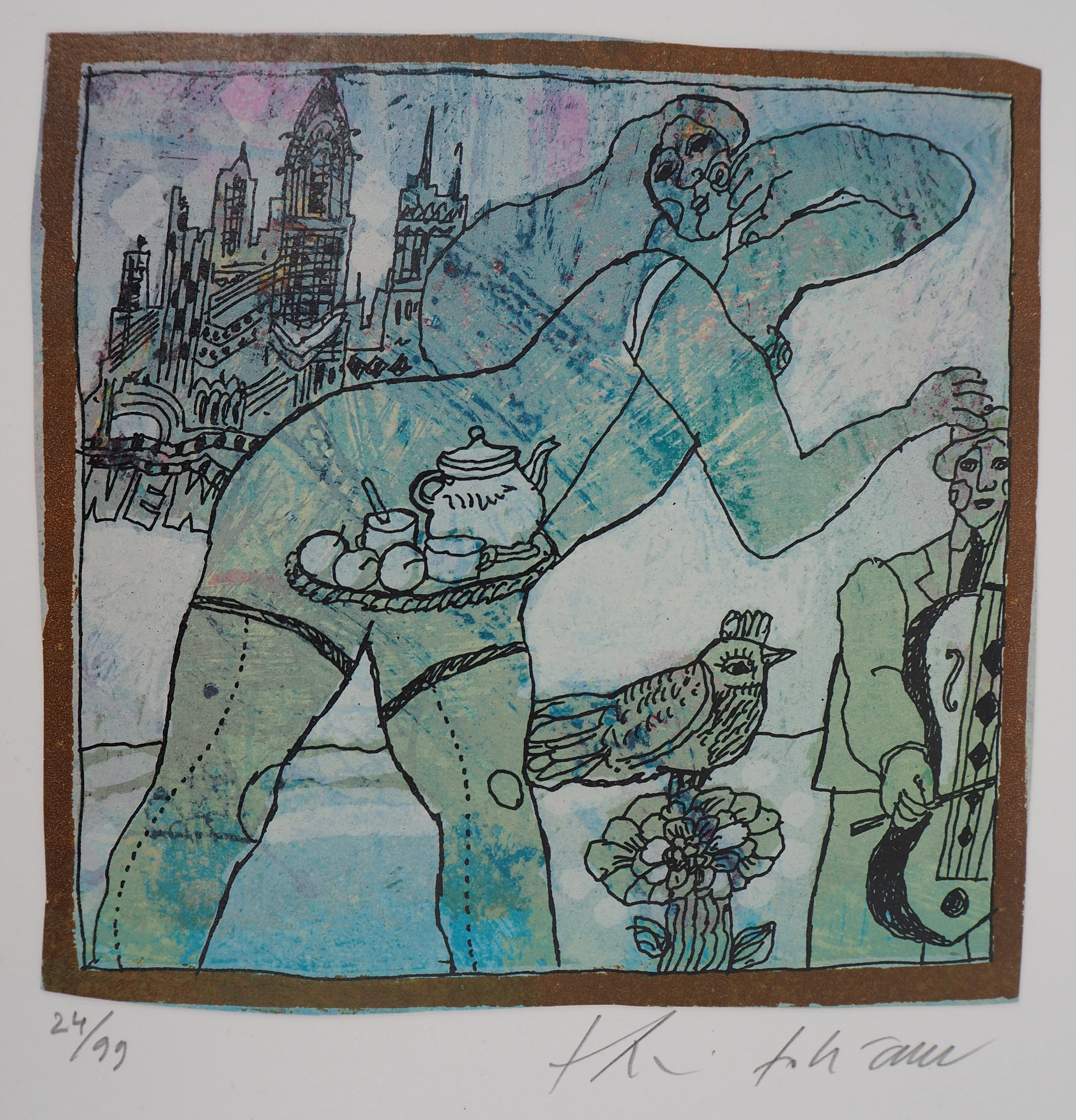 Theo TOBIASSE - Le couple de Manhattan - Lithographie originale signée