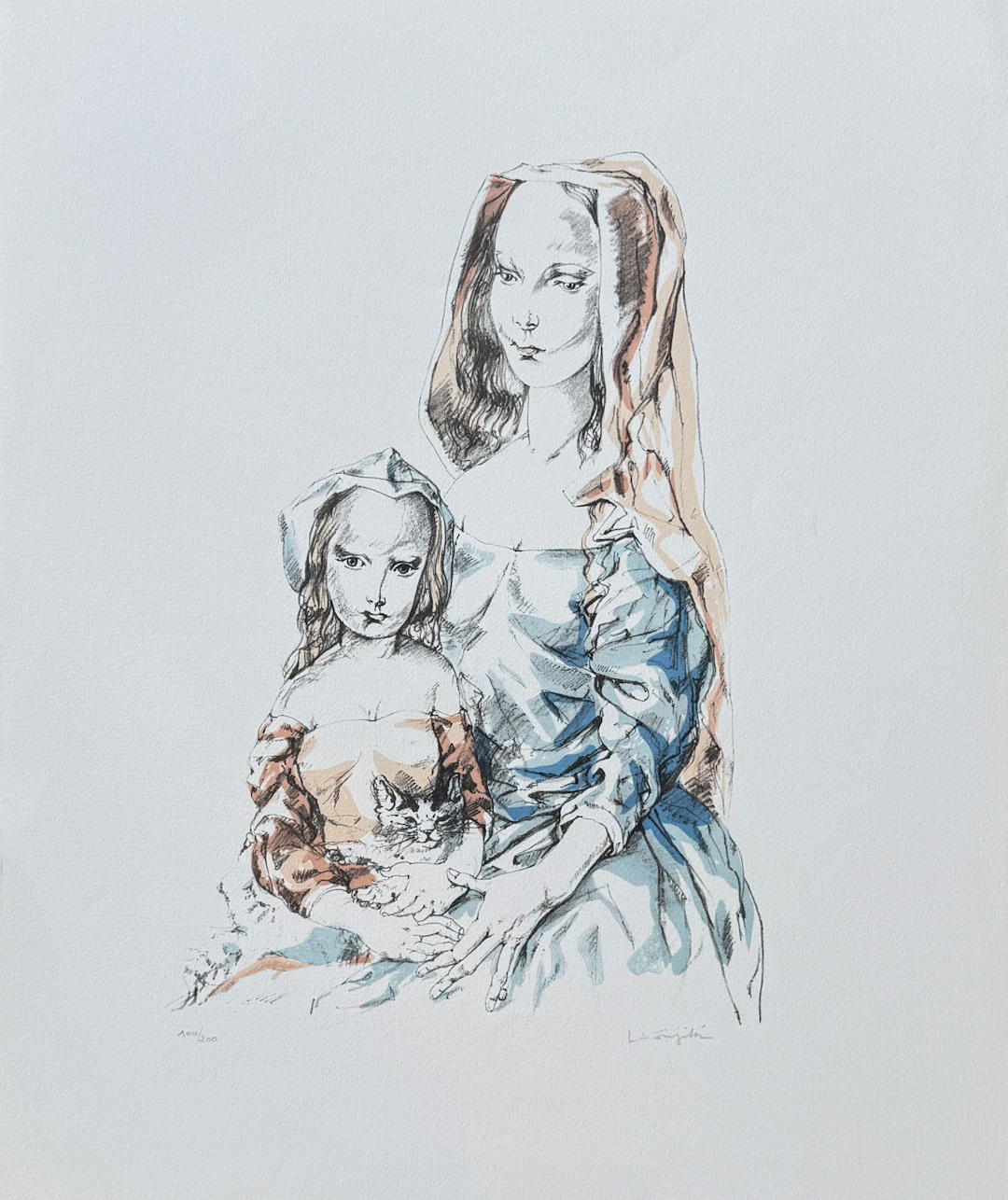 Léonard Tsuguharu FOUJITA - Femme et enfant, 1964 - Lithographie originale