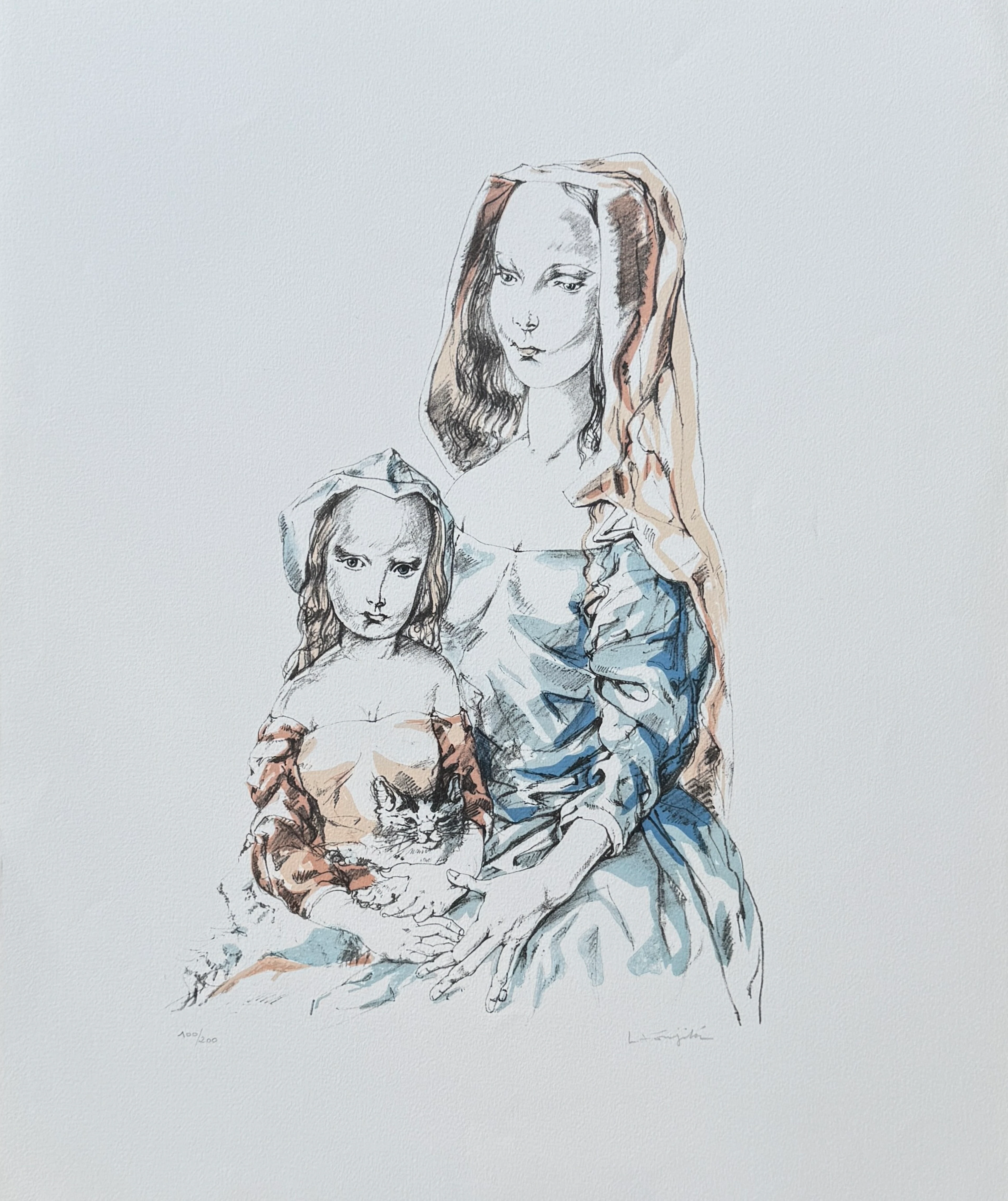 Léonard Tsuguharu FOUJITA - Femme et enfant, 1964 - Lithographie originale