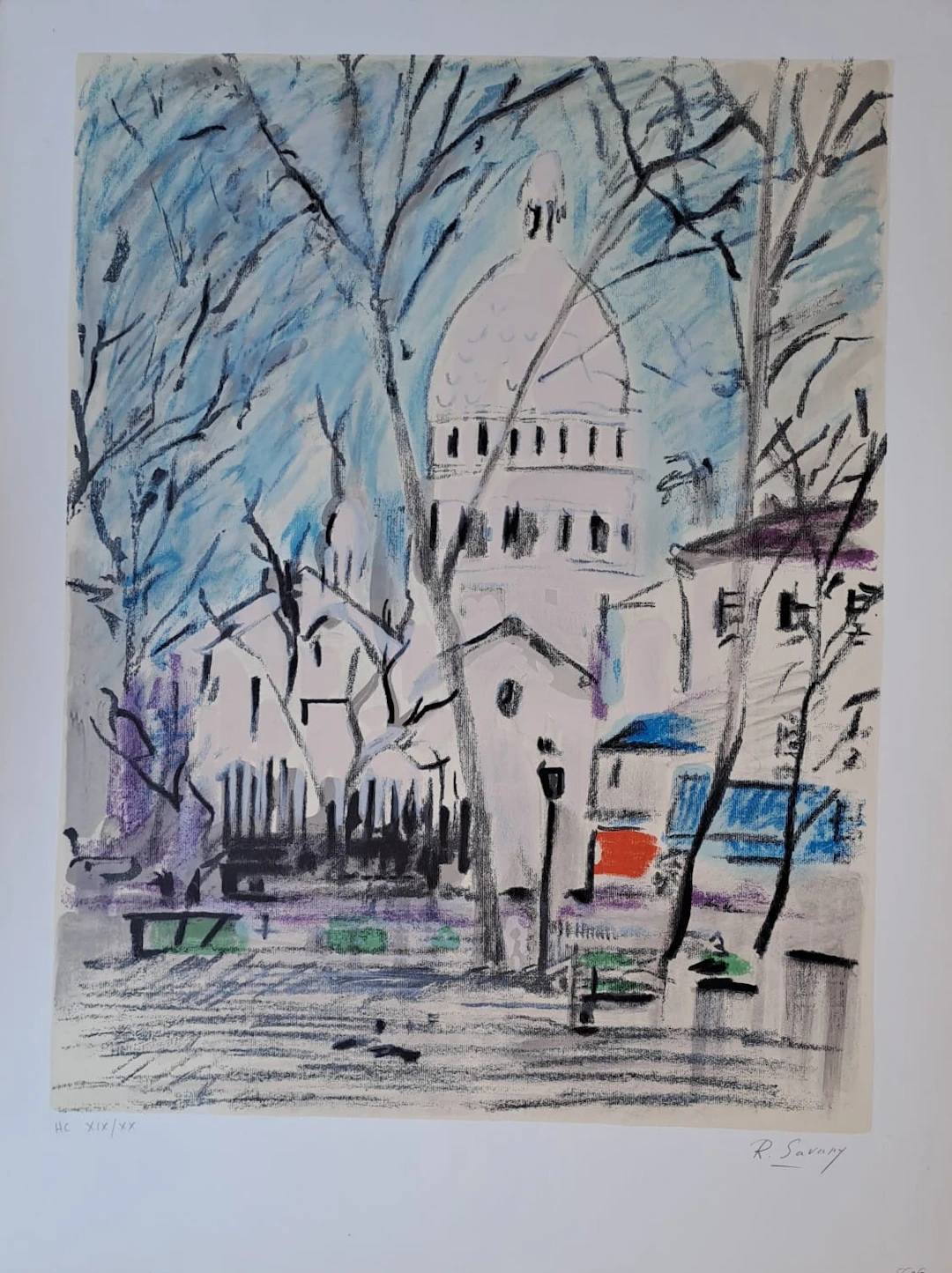 Robert Savary - Montmartre, le Sacré Cœur - Lithographie originale