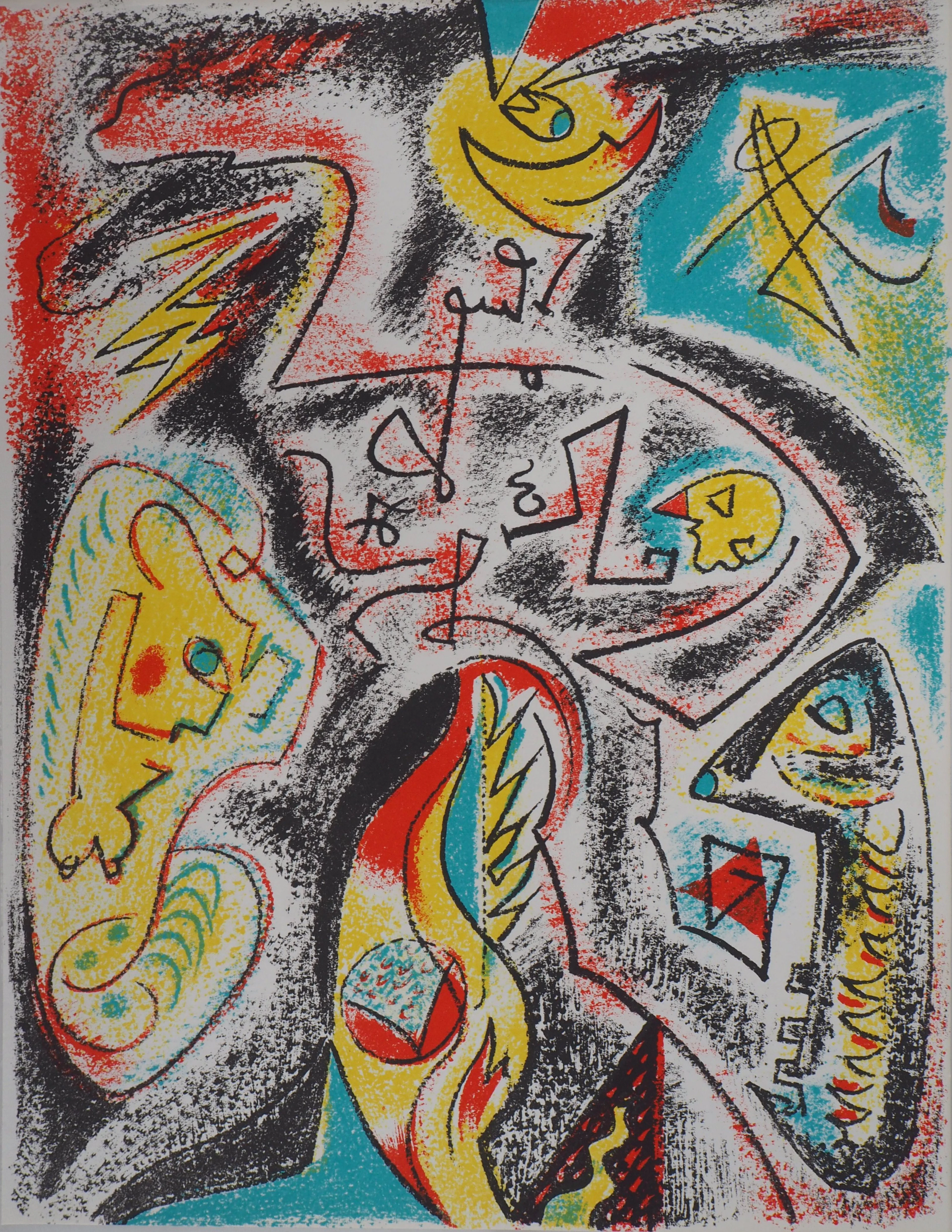 André Masson : Personnage sous les étoiles - Lithographie originale, 1968