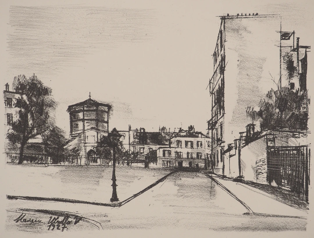 Maurice UTRILLO : Rue de l’Abreuvoir, Lithographie originale signée