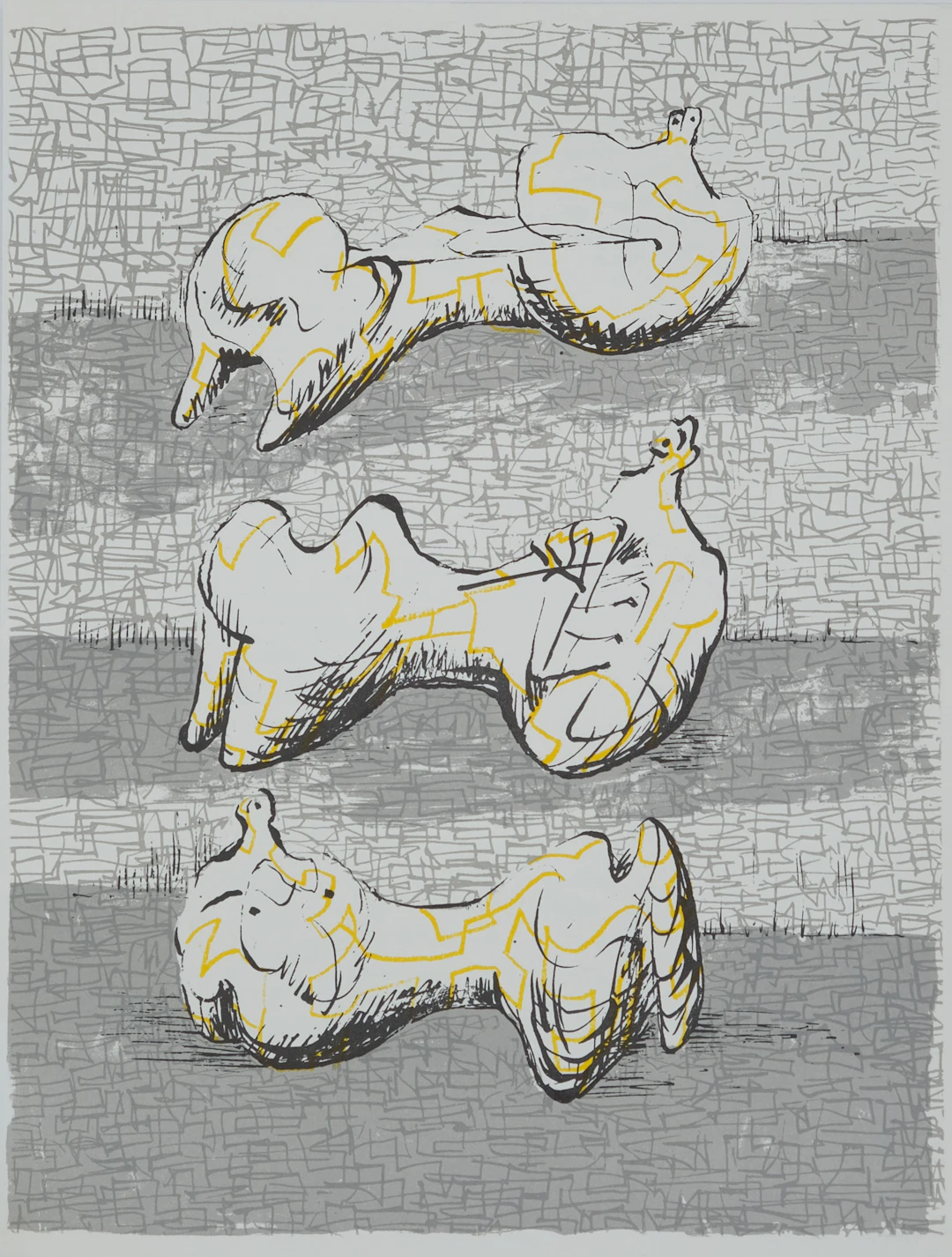 Henry MOORE : Trois personnages allongés - Lithographie originale signées