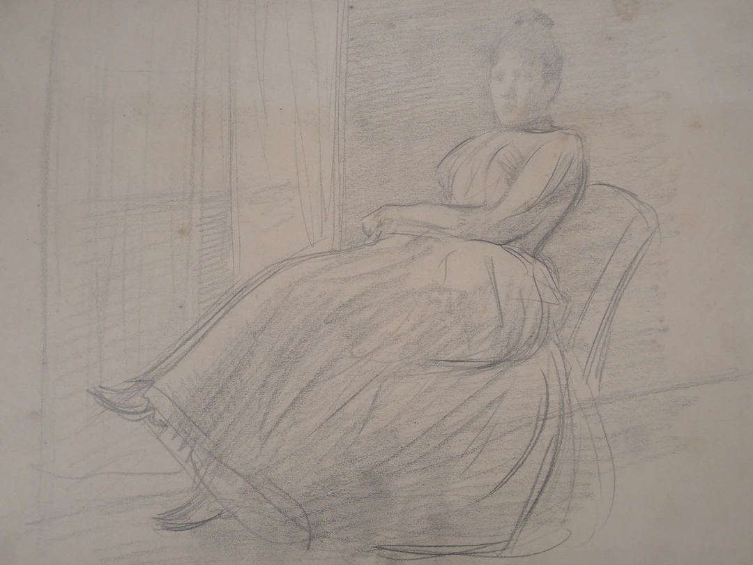 Léopold Franz KOWALSKI: Dame au fauteuil, dessin original