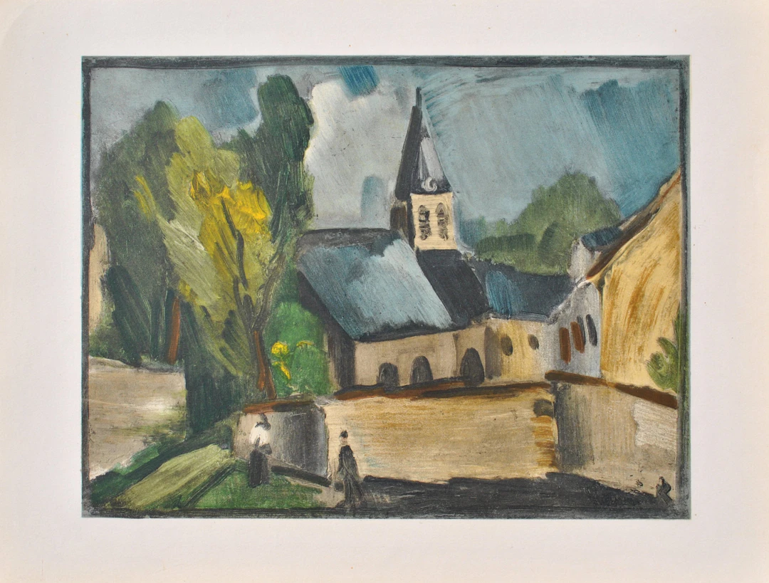 Maurice DE VLAMINCK : L’église de Bougival, Lithographie signée
