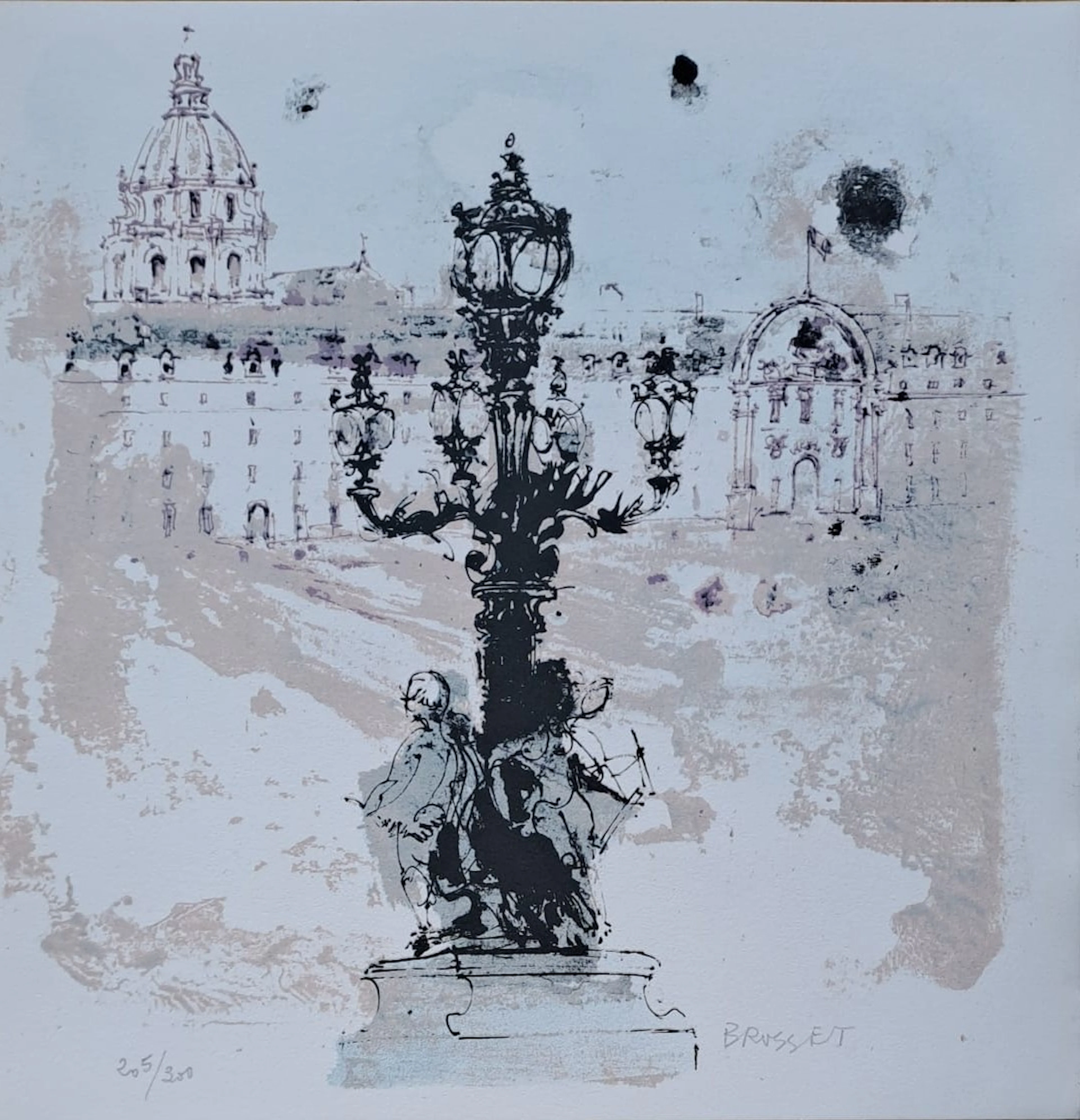 Jean-Paul Brusset - L’Hotel des Invalides, Pont Alexandre III - Lithographie