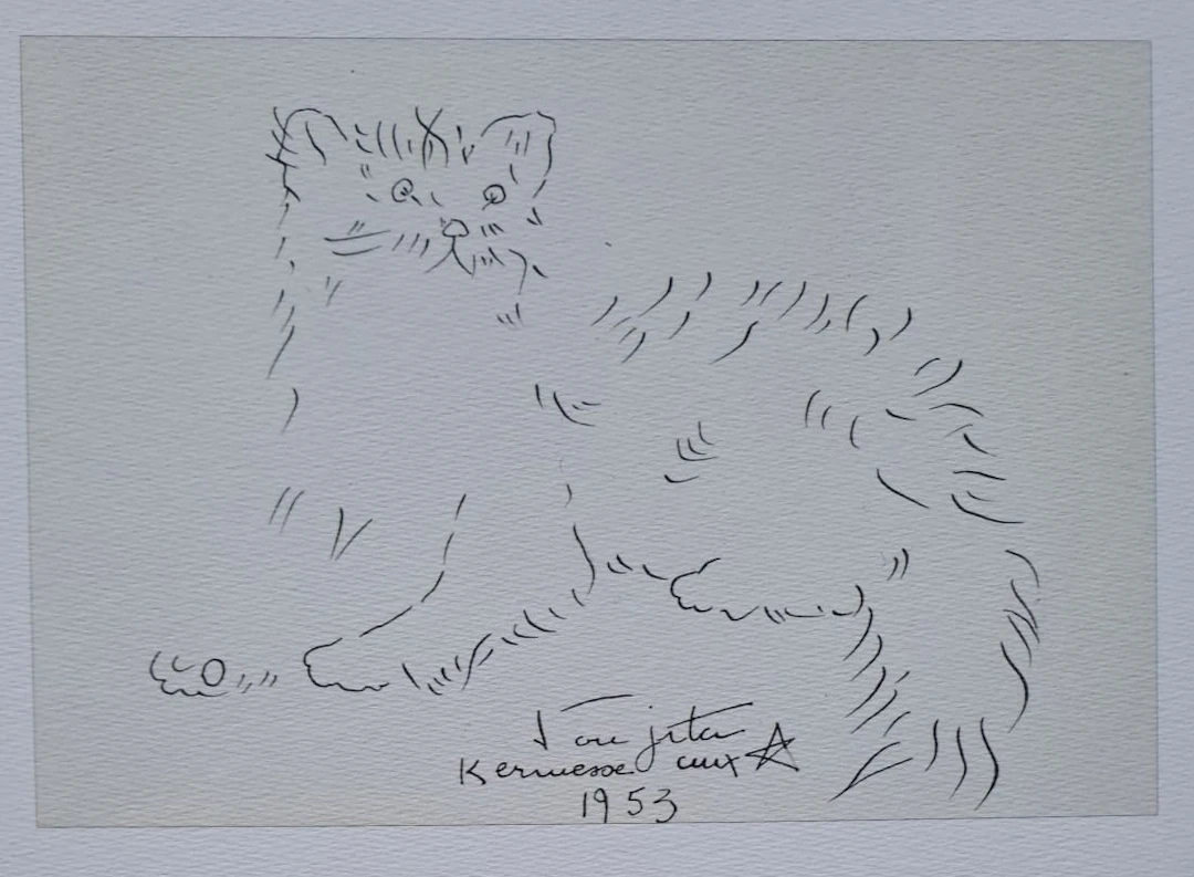 Léonard Foujita (d’après) - Chat - Impression d’art, signée et datée
