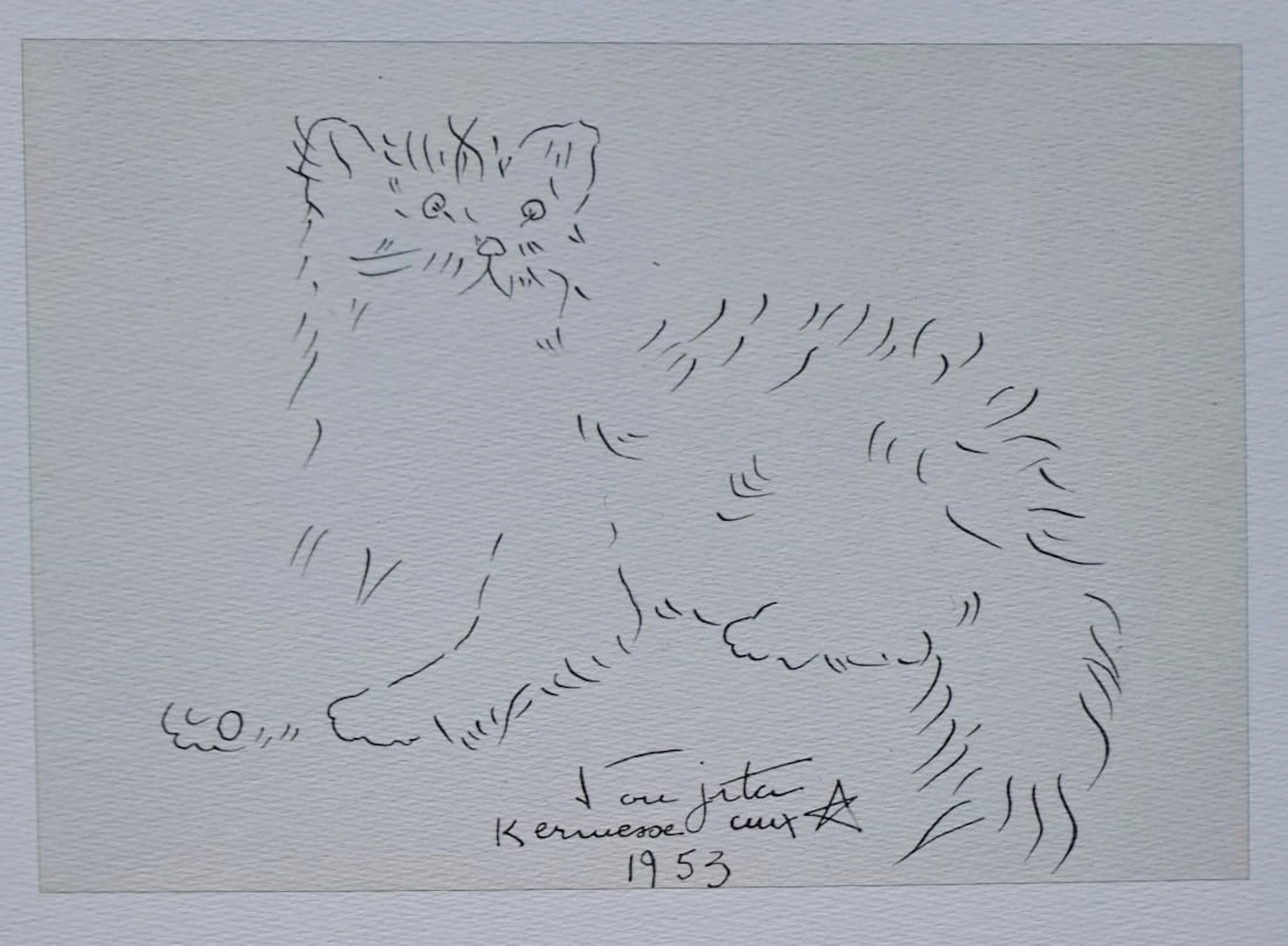 Léonard Foujita (d’après) - Chat - Impression d’art, signée et datée