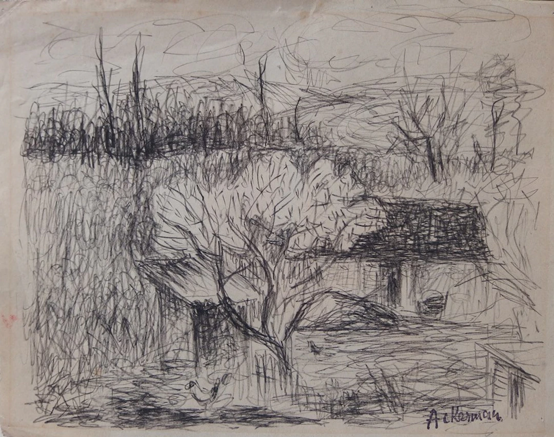 Paul ACKERMAN - La Ferme, Dessin original signé