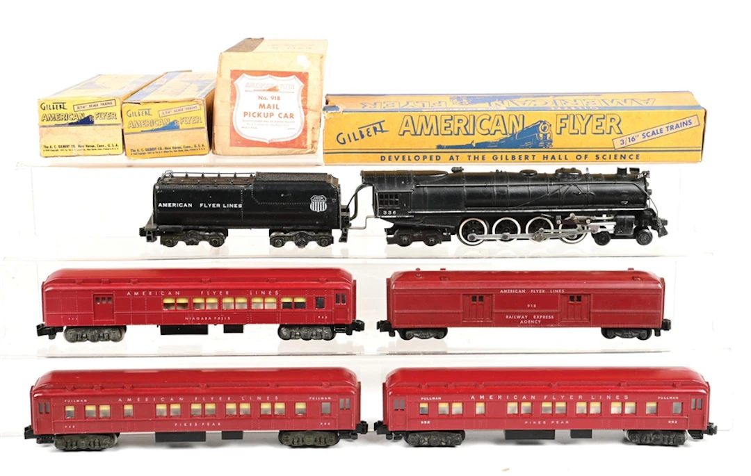 AMERICAN FLYER S-GA. NO. 336 STEAM LOCOMOTIVE 4-CAR PASSENGER SET