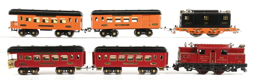 LOT OF 6: IVES NO. 3236 & 3241 LOCOMOTIVES WITH PULLMAN CARS