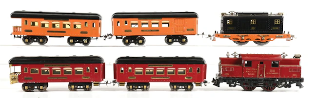 LOT OF 6: IVES NO. 3236 & 3241 LOCOMOTIVES WITH PULLMAN CARS
