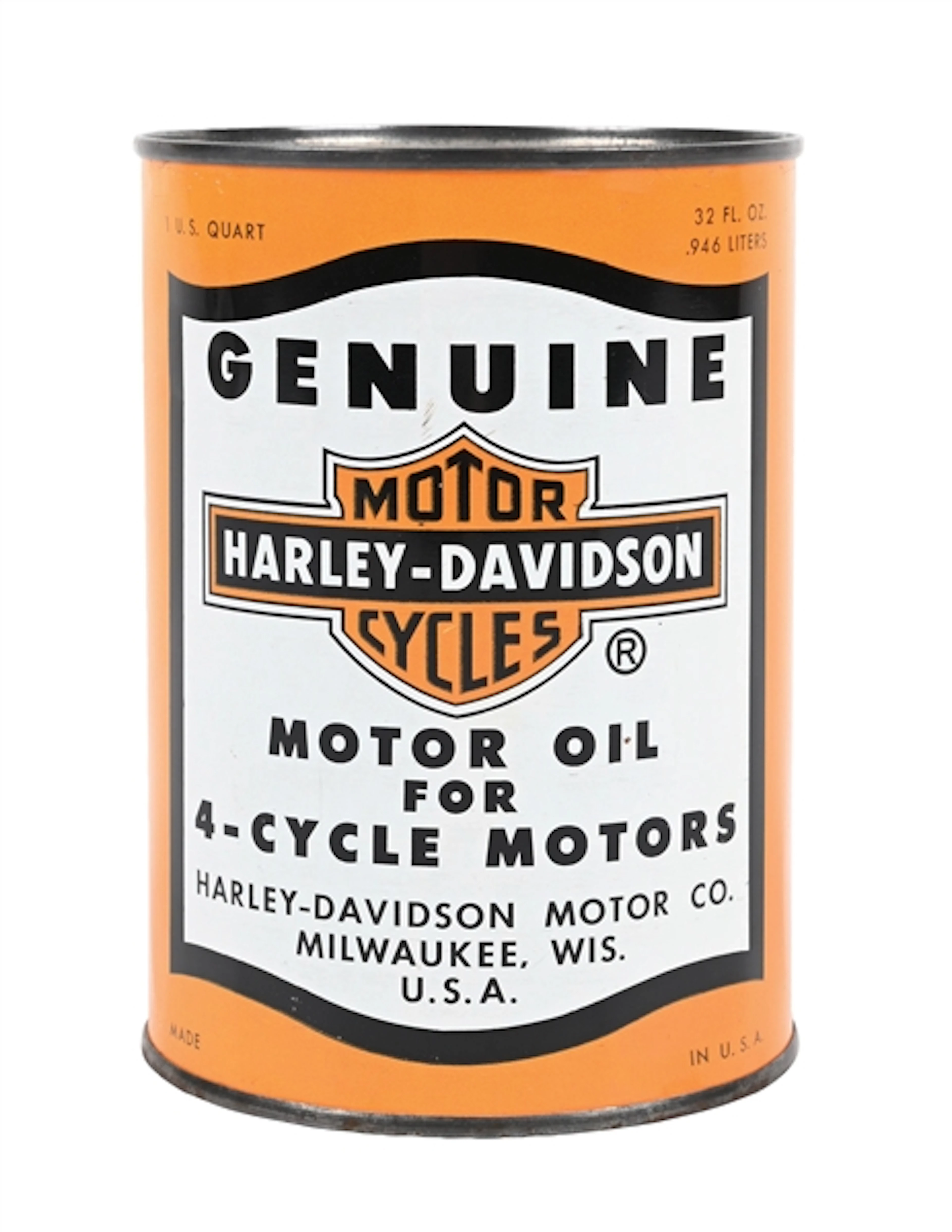 HARLEY-DAVIDSON MOTORCYCLES MOTOR OIL FOR 4-CYCLE MOTORS ONE QUART CAN