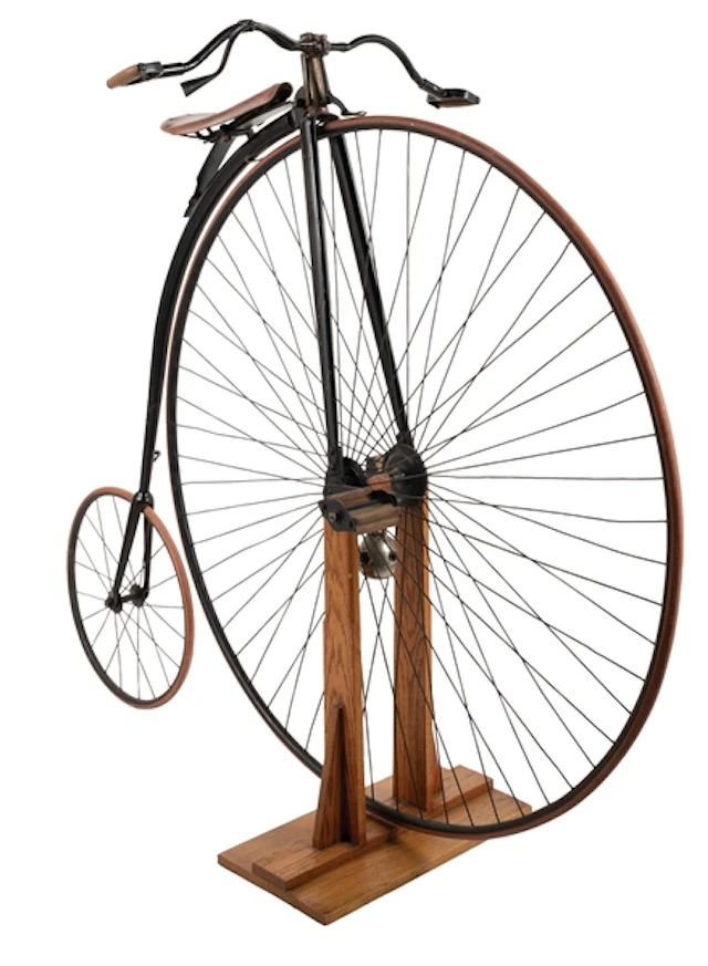 ORIGINAL 1890S PENNY-FARTHING HIGH-WHEEL BICYCLE WITH HUB-MOUNTED LANTERN