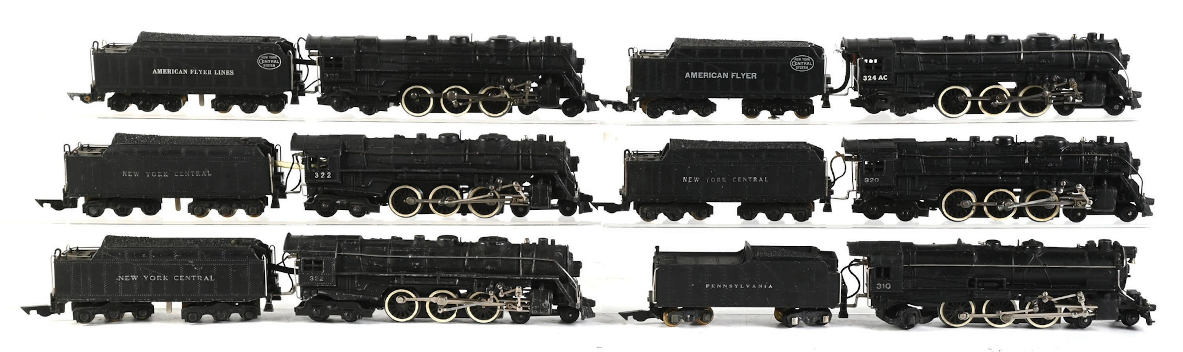 LOT OF 6: AMERICAN FLYER S-GA. STEAM LOCOMOTIVES & TENDERS