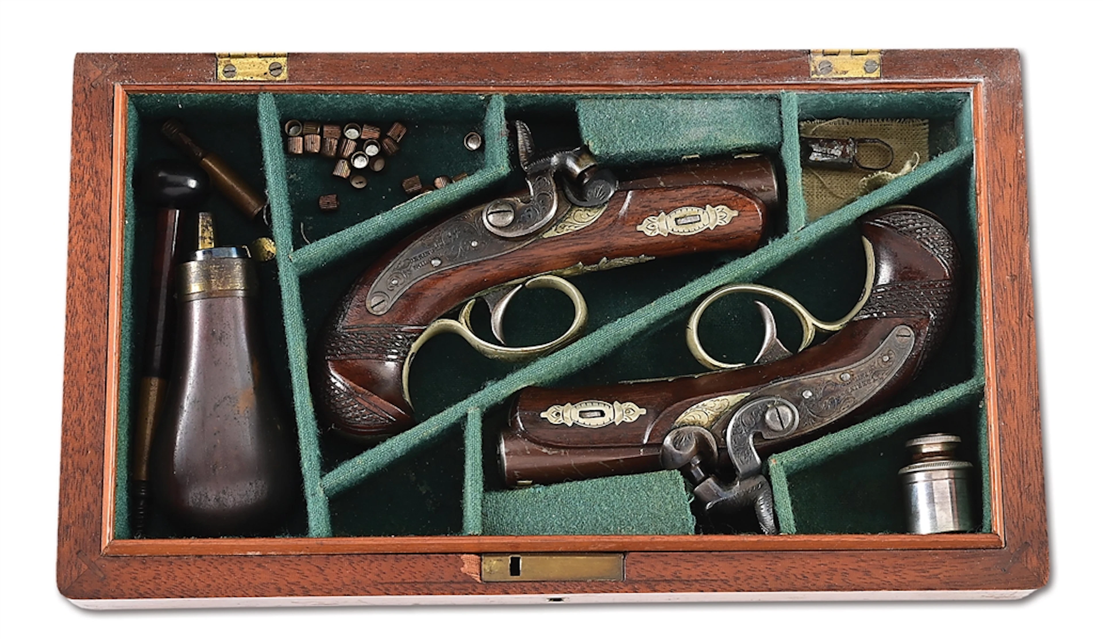 (A) VERY FINE CASED PAIR OF HENRY DERINGER PEANUT PERCUSSION PISTOLS.