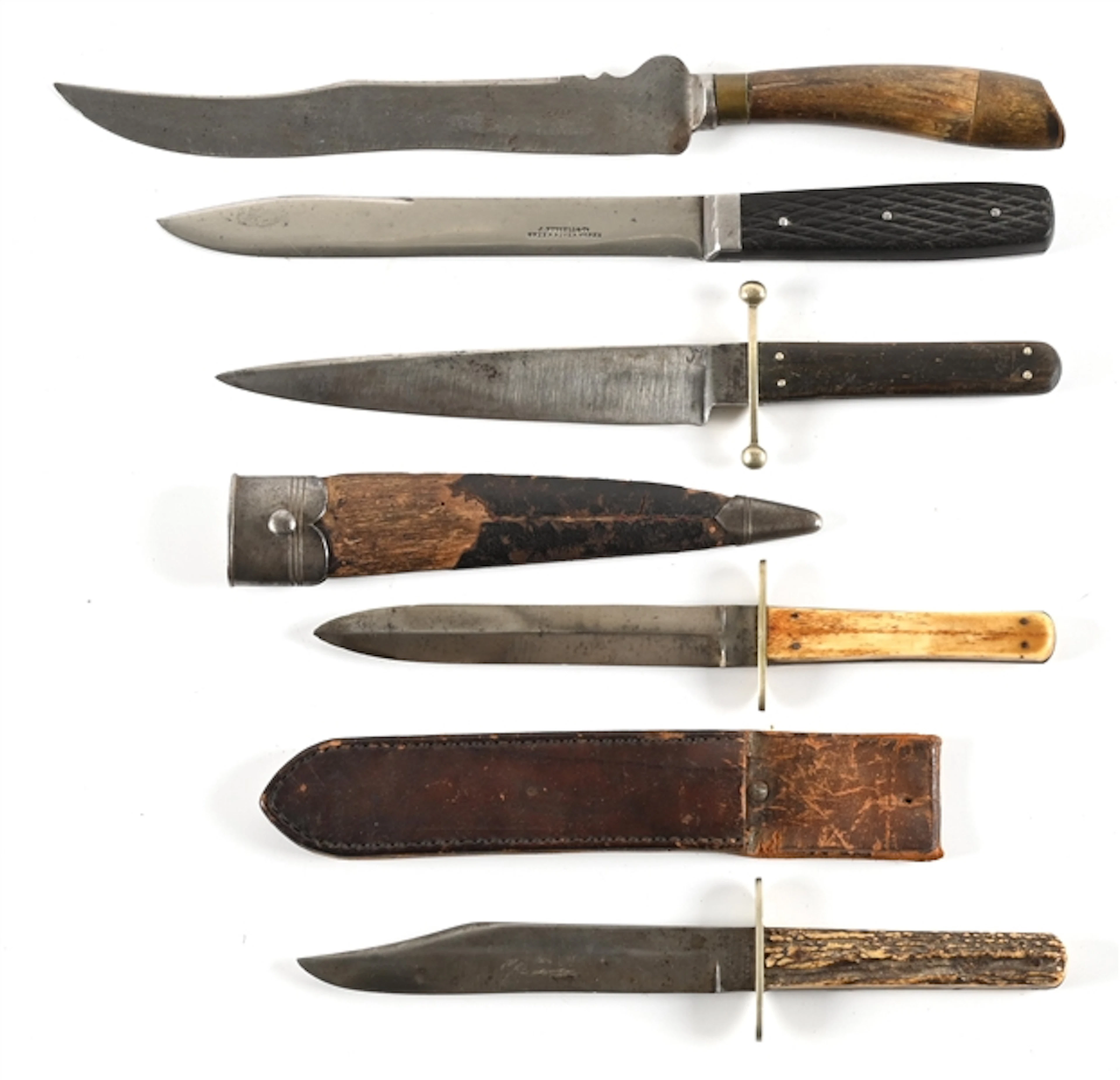 LOT OF 5: 19TH CENTURY SHEFFIELD AND J. RUSSELL & CO. KNIVES.