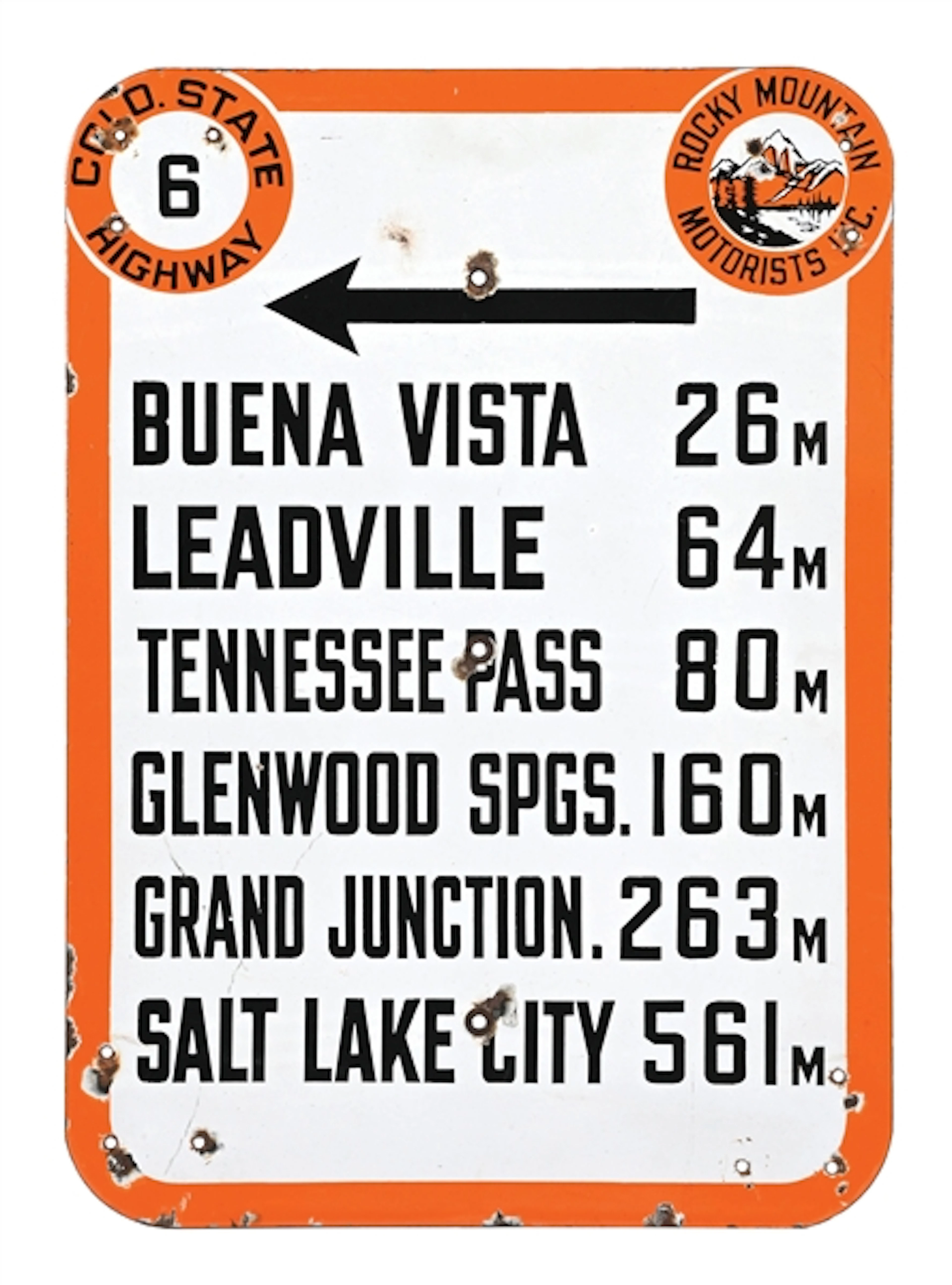 COLORADO STATE HIGHWAY 6 PORCELAIN MILEAGE MARKER SIGN