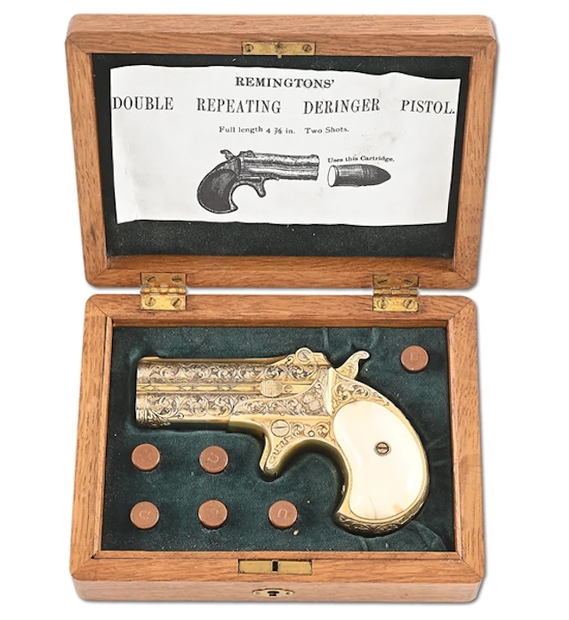 (C) CONDON ENGRAVED REMINGTON MODEL 95 .41 RF DOUBLE DERINGER IN CASE.