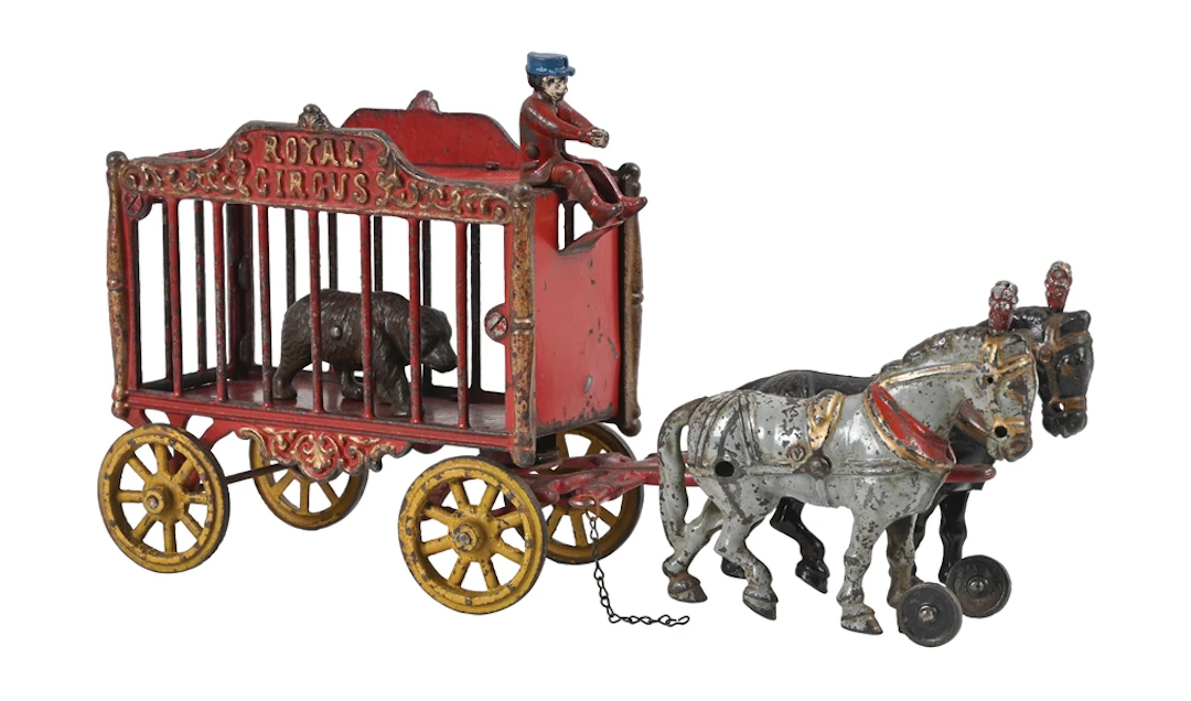 HUBLEY “ROYAL CIRCUS” CAST-IRON HORSE-DRAWN ANIMAL CAGE WAGON