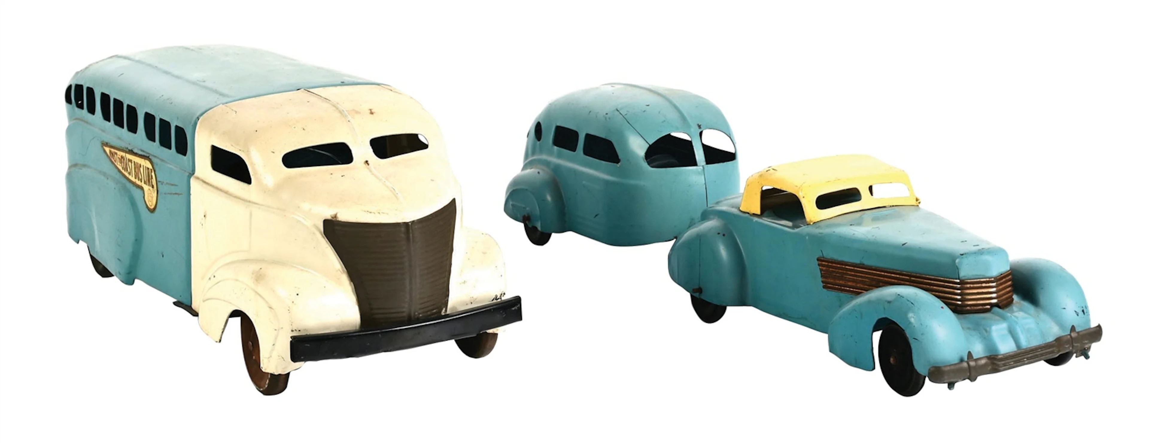 LOT OF 2: COAST TO COAST BUS LINE PRESSED STEEL TOYS