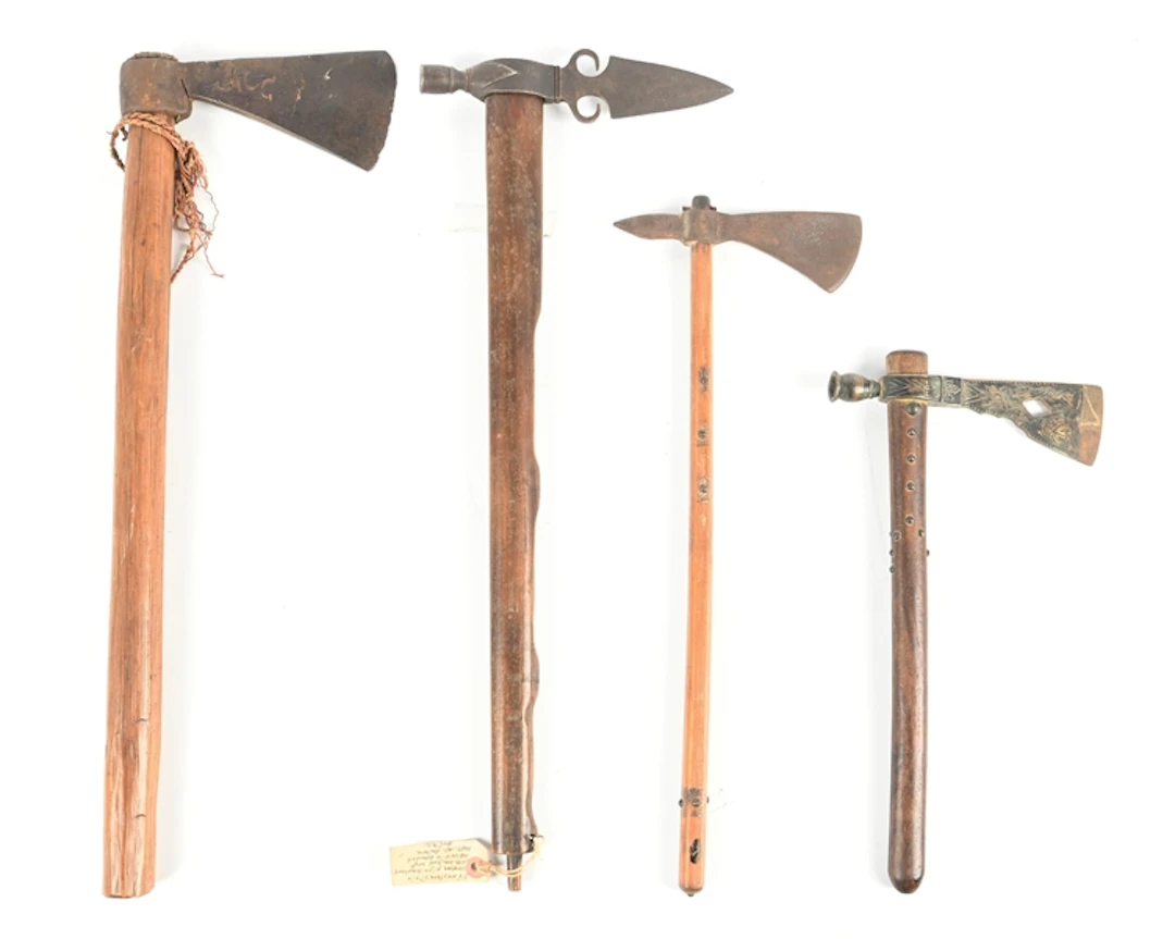 LOT OF 4: NATIVE AMERICAN PIPE TOMAHAWKS WITH IRON HEADS