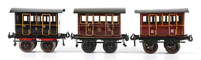 LOT OF 3: BING HAND PAINTED TINPLATE 4-WHEEL PASSENGER COACHES