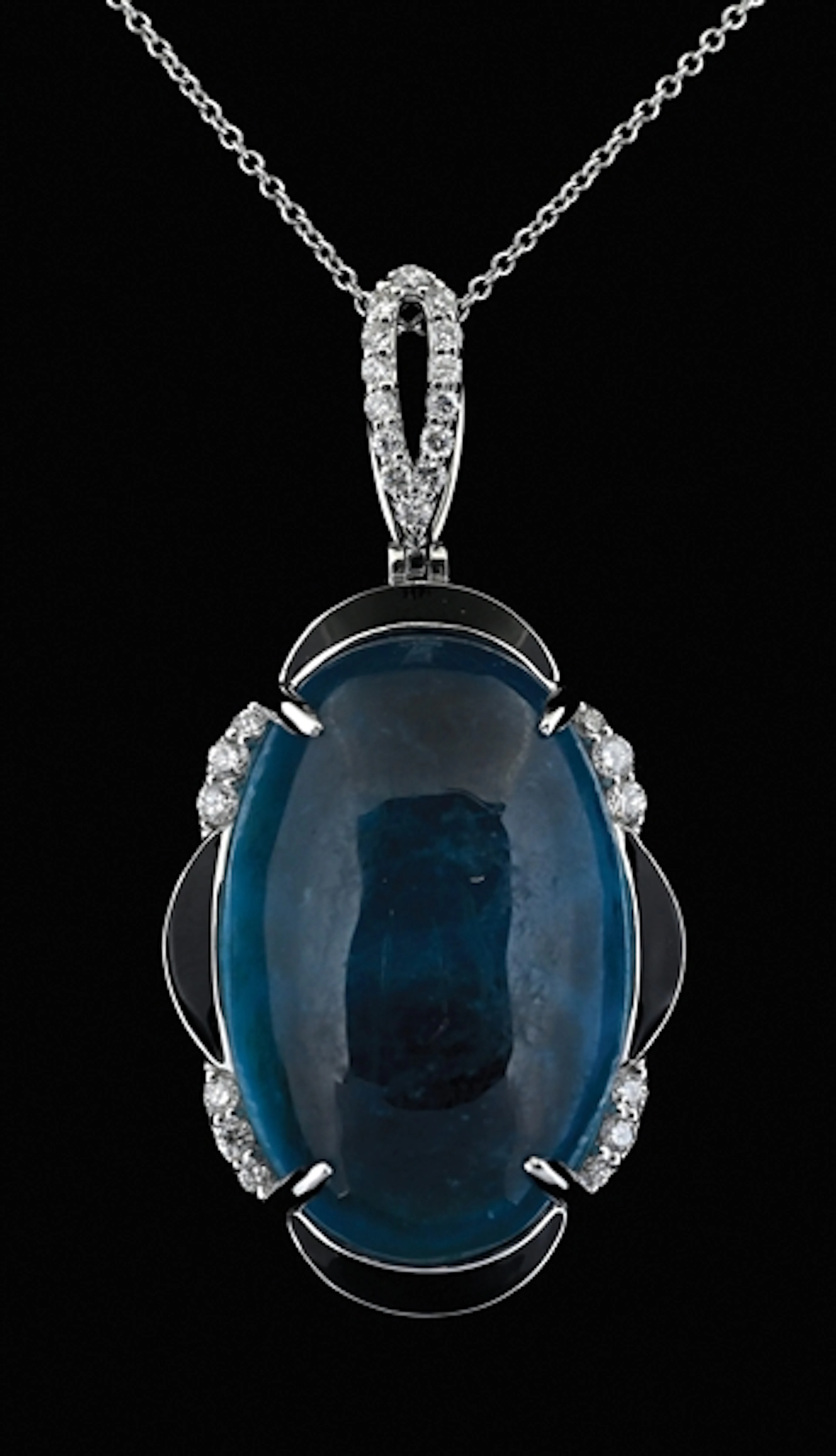 14K WHITE GOLD AQUMARINE & DIAMOND NECKLACE W/REPORT