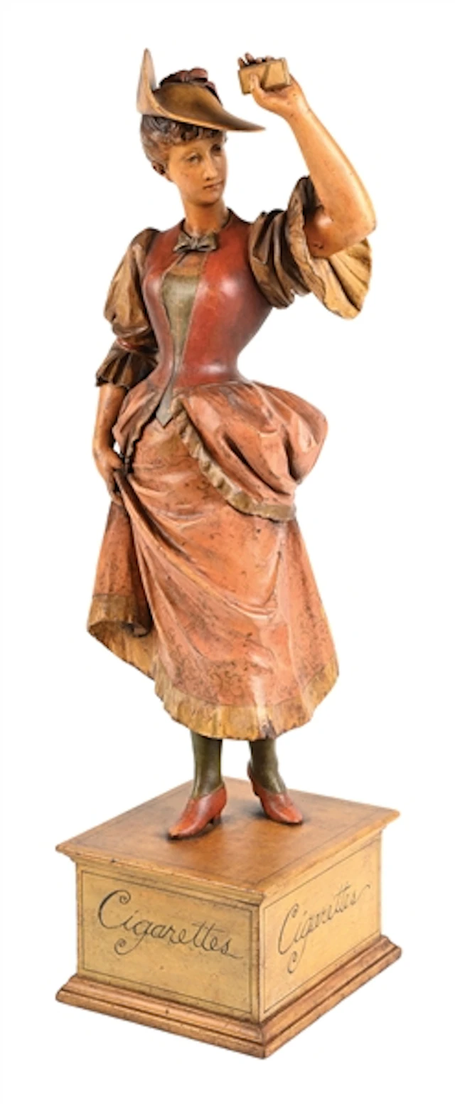 CARVED AND PAINTED CIGARETTE ADVERTISING TRADE FIGURE