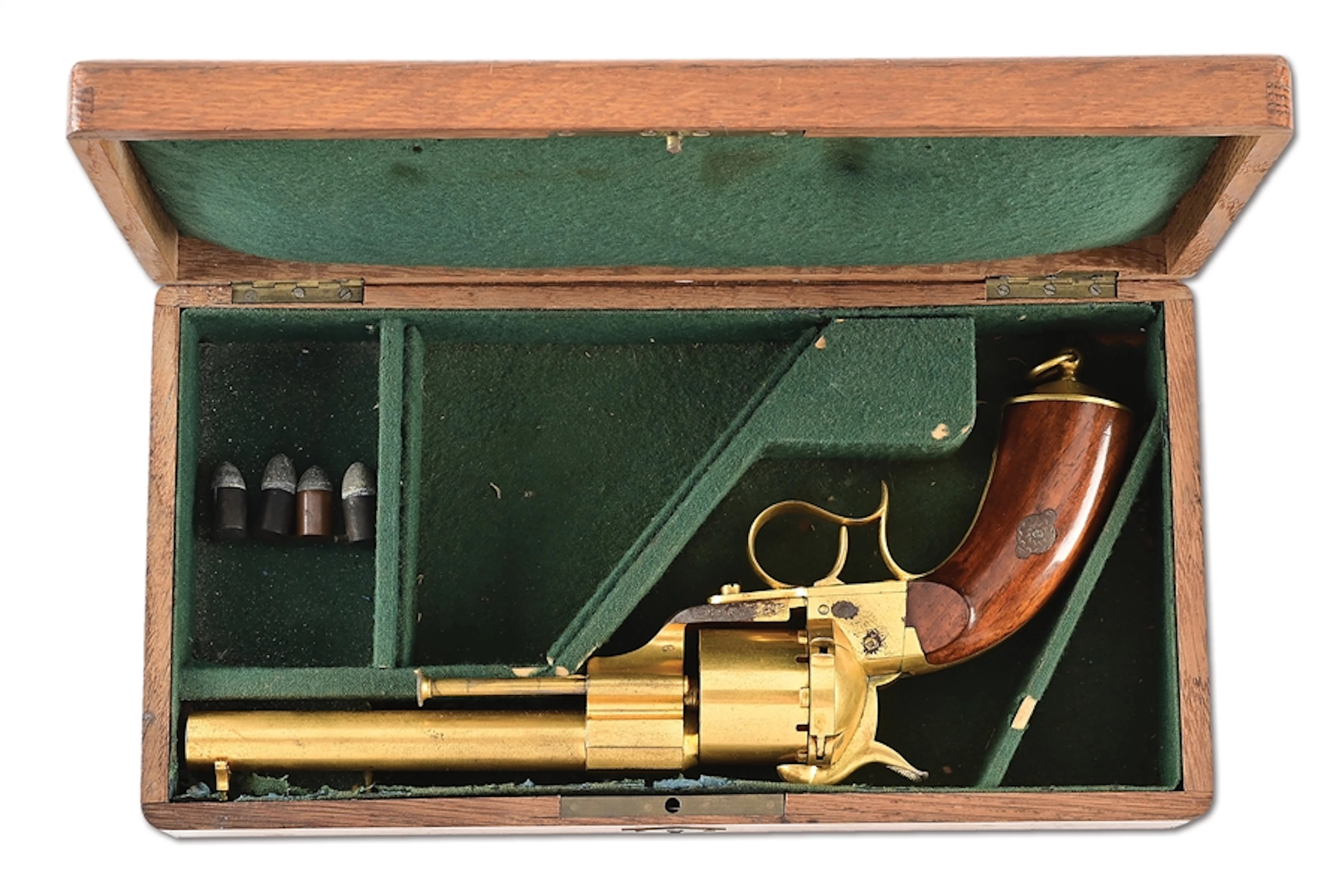 (A) CASED GOLD WASHED E. LEFAUCHEUX MODEL 1854 PINFIRE SINGLE ACTION REVOLVER