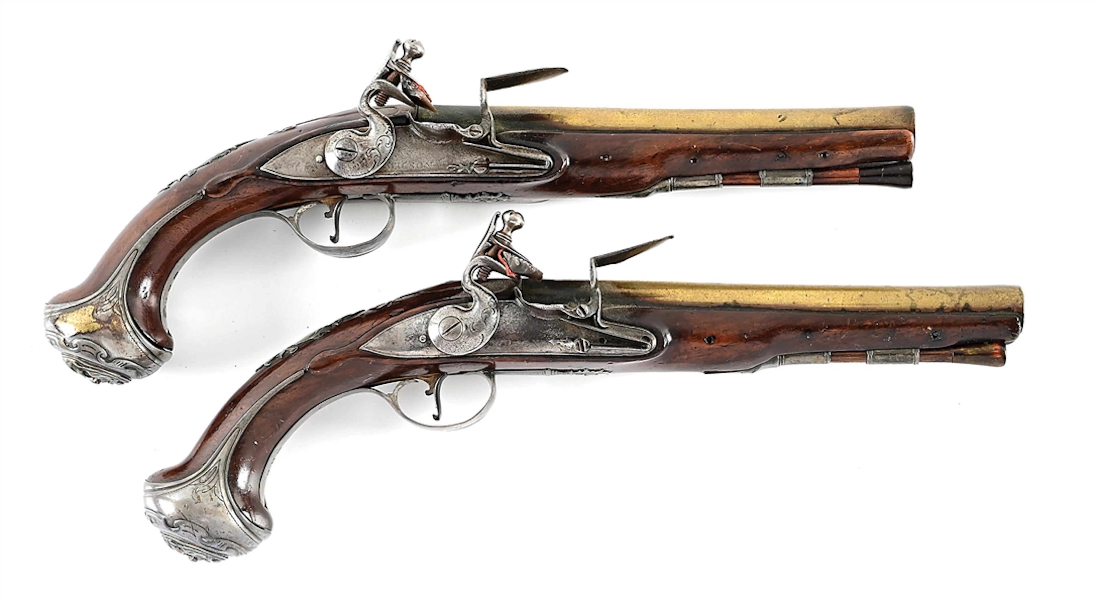 (A) FINE PAIR OF DOCUMENTED SILVER MOUNTED BRITISH OFFICER'S PISTOLS