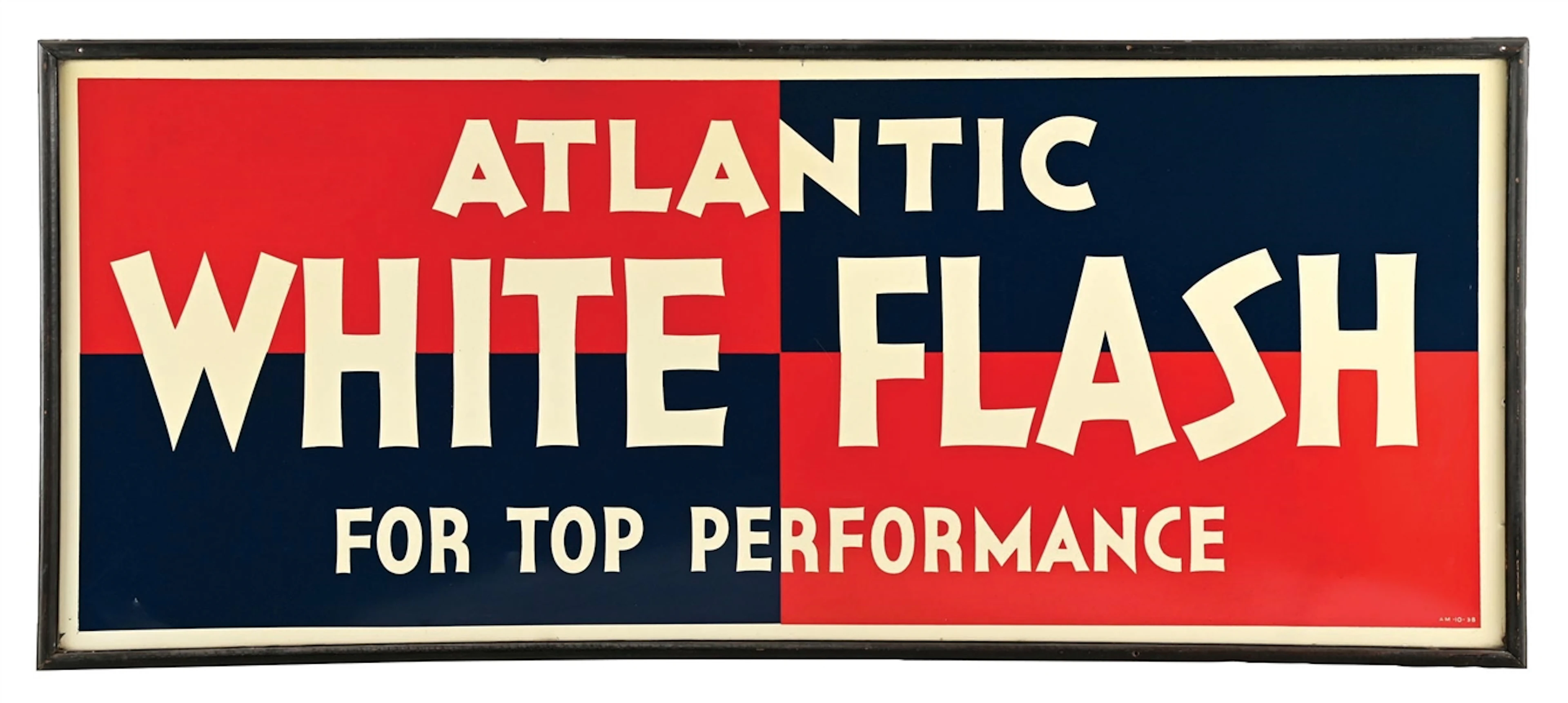 OUTSTANDING ATLANTIC WHITE FLASH GASOLINE N.O.S. TIN SIGN WITH ORIGINAL