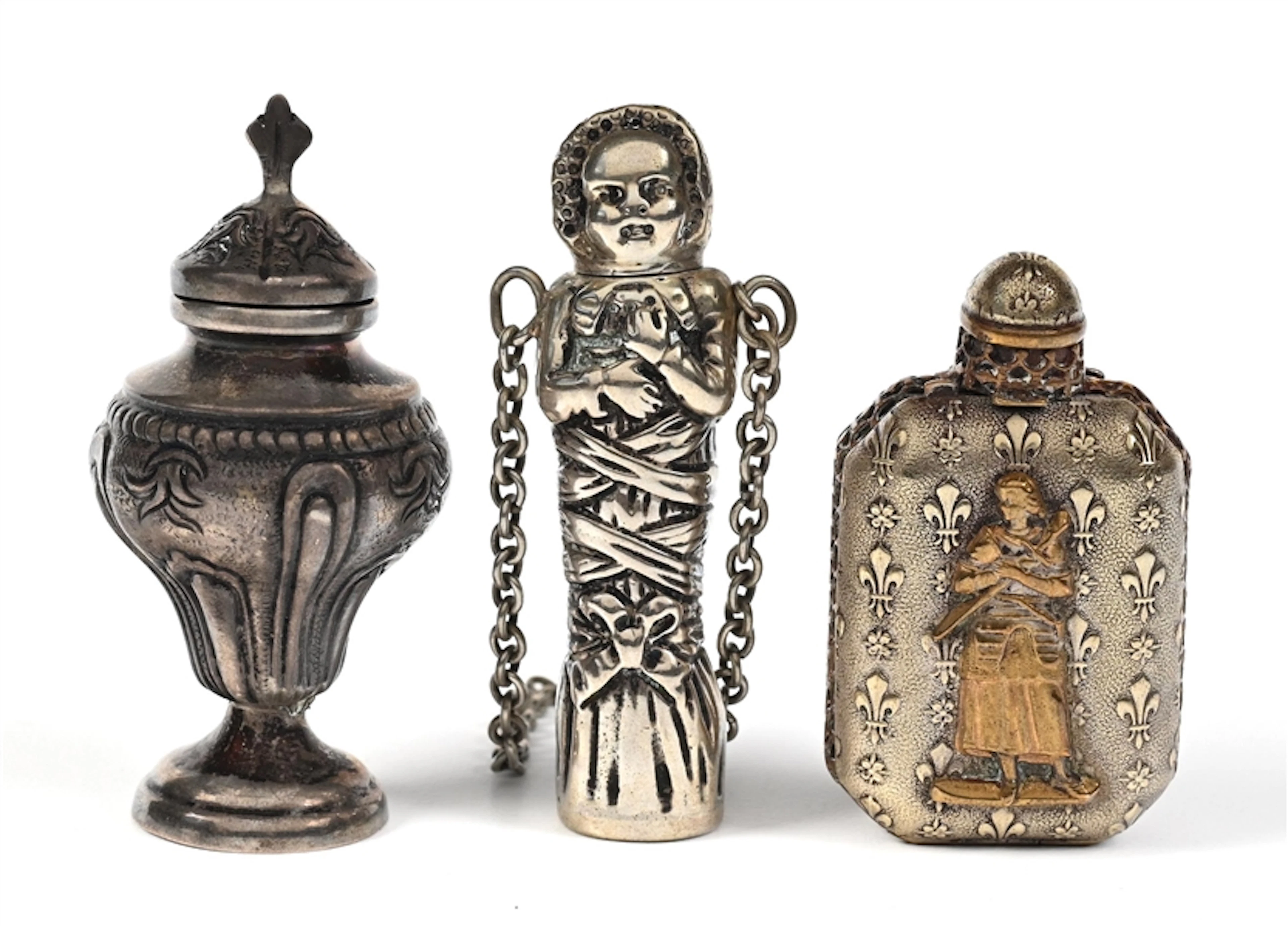 LOT OF 3: SILVER PERFUME BOTTLES