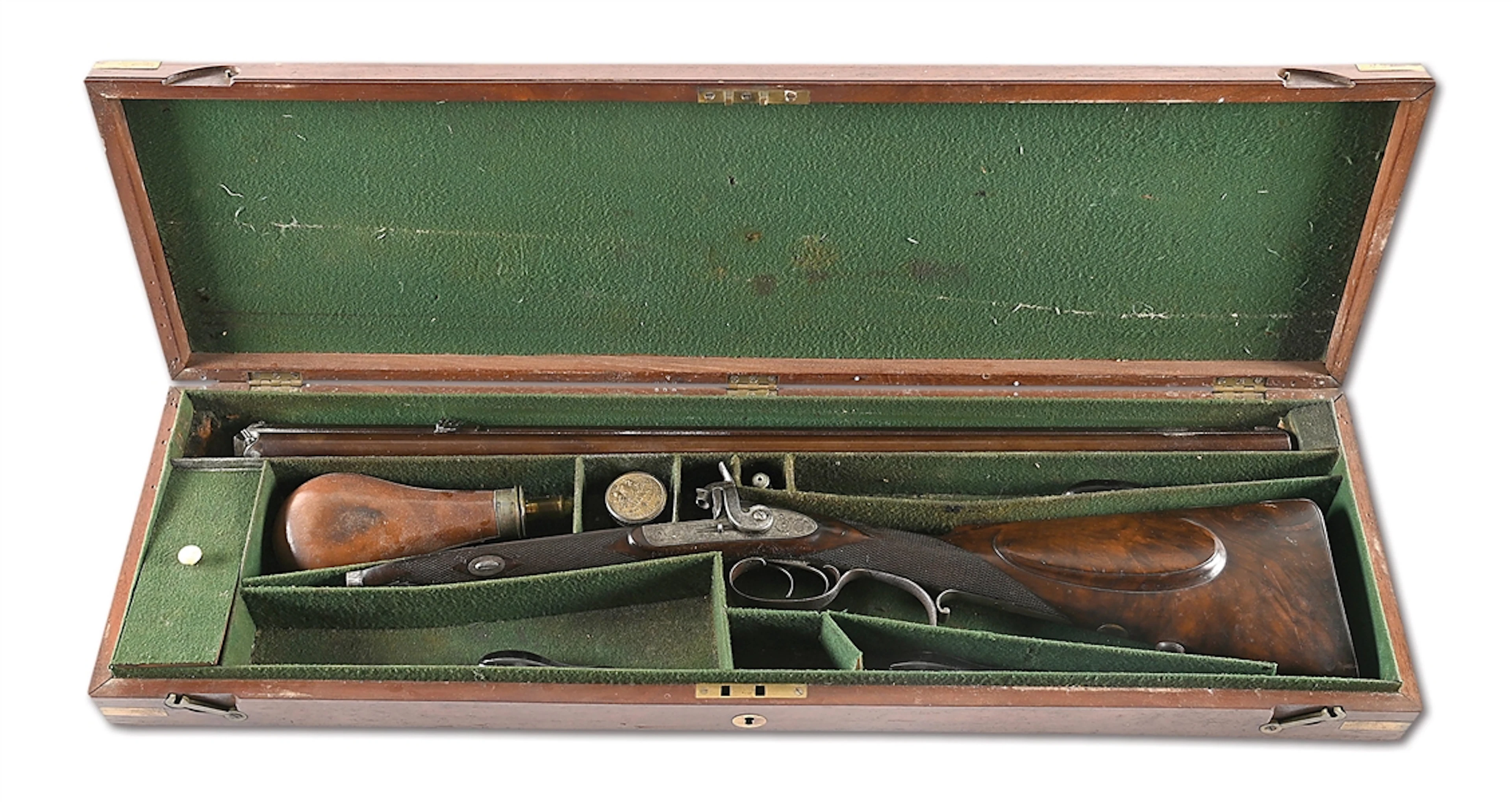 (A) CASED CHARLES LANCASTER PERCUSSION DOUBLE RIFLE.